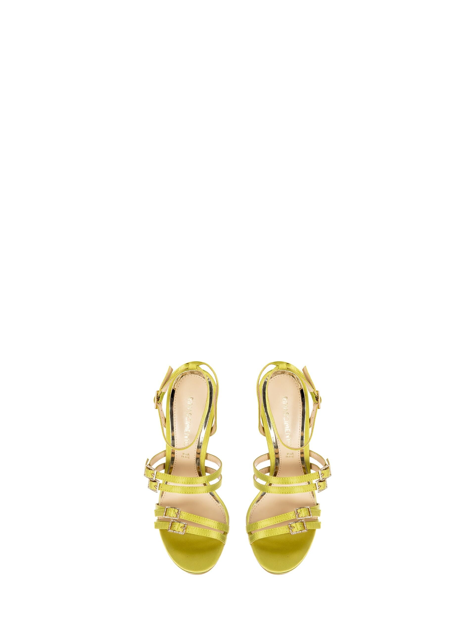 Sandales en satin avec talon haut et boucles en strass Rinascimento