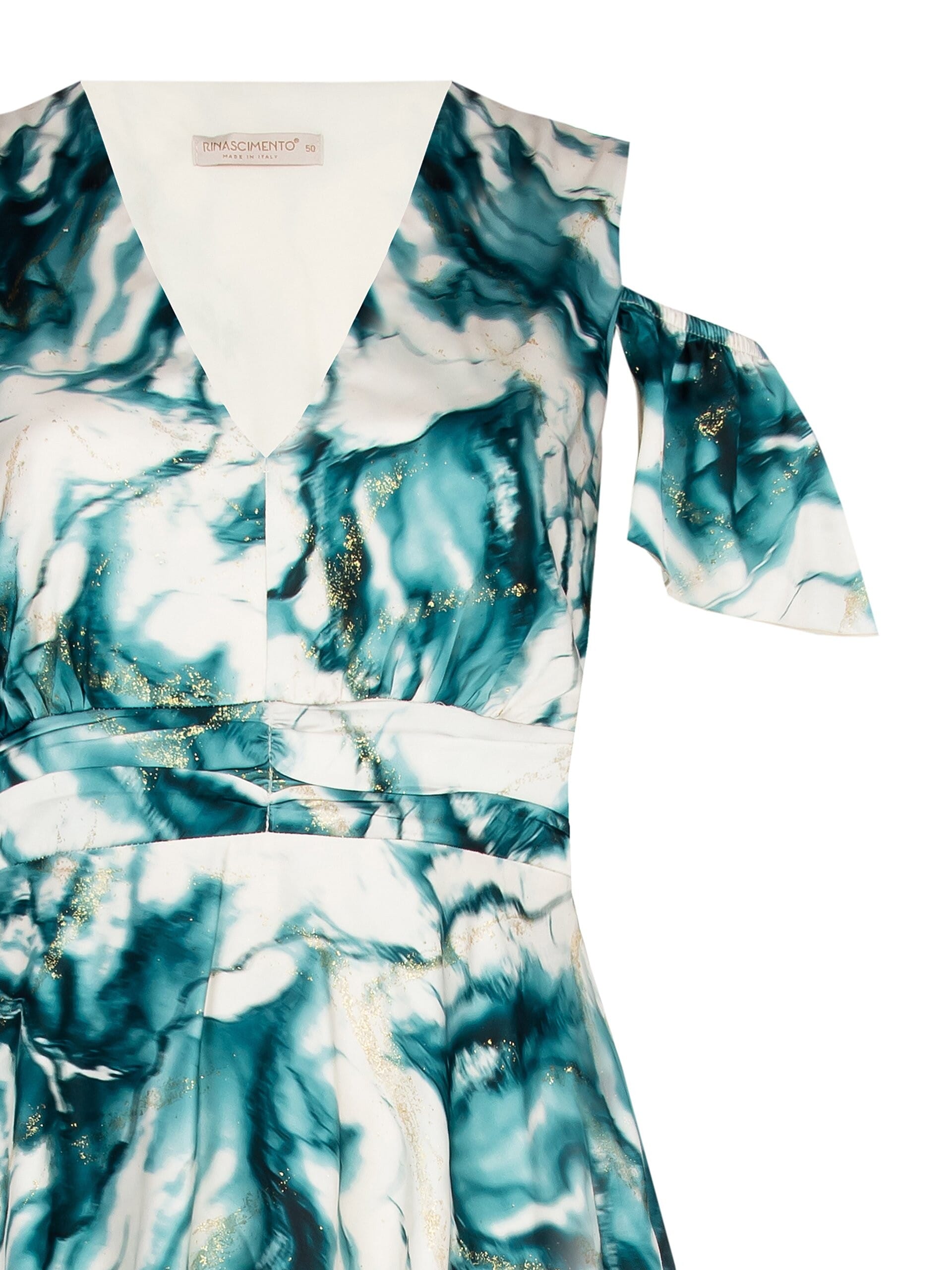 Abito Lungo In Raso Stampato Con Glitter E Scollo A V Rinascimento Curvy