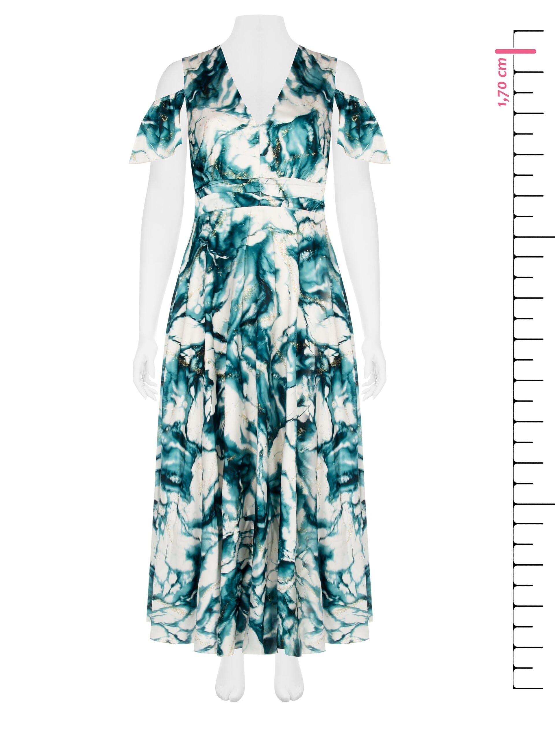 Abito Lungo In Raso Stampato Con Glitter E Scollo A V Rinascimento Curvy