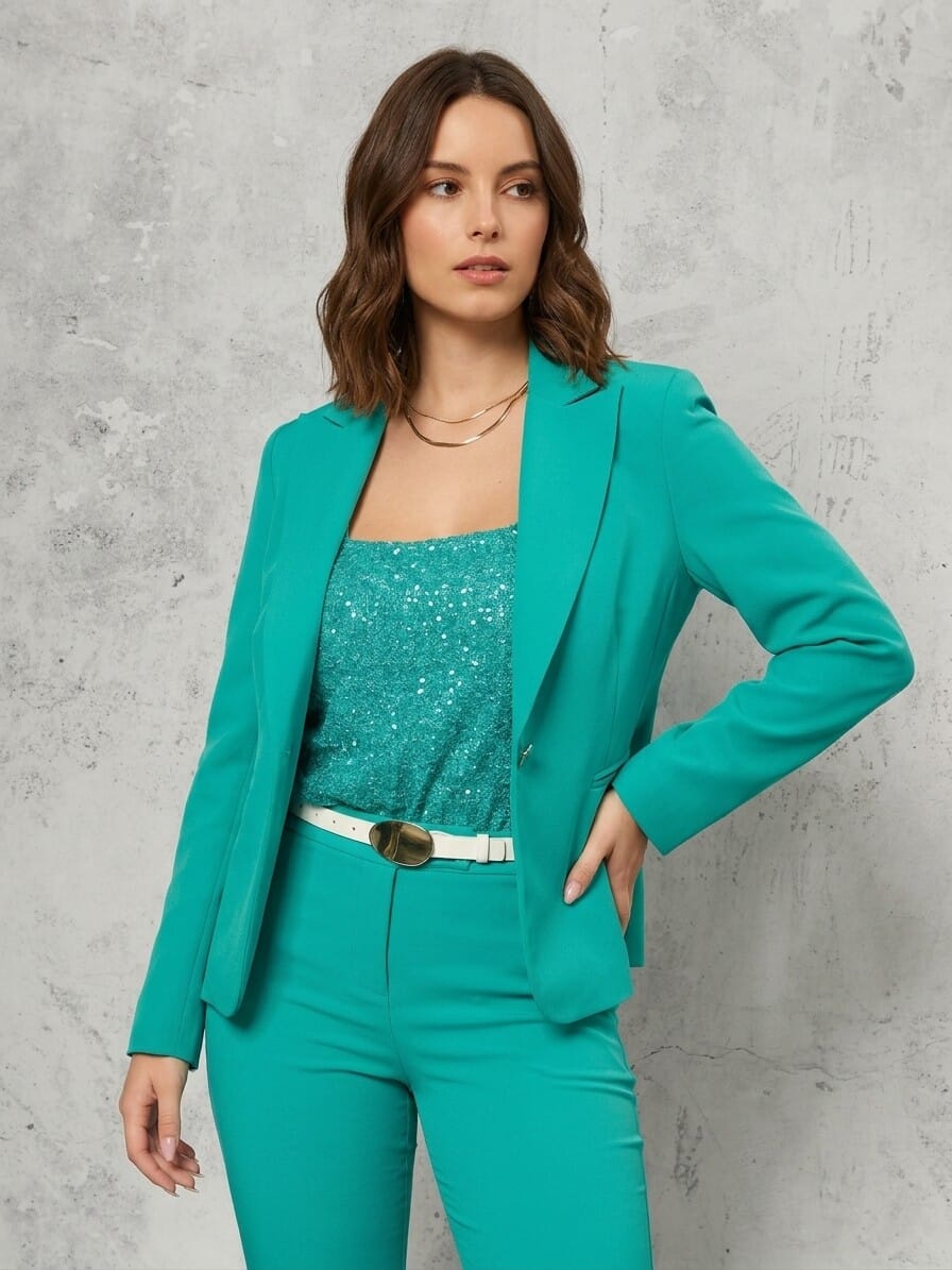 Sequined Front Covered Curvy Top With Square Neckline Rinascimento Curvy