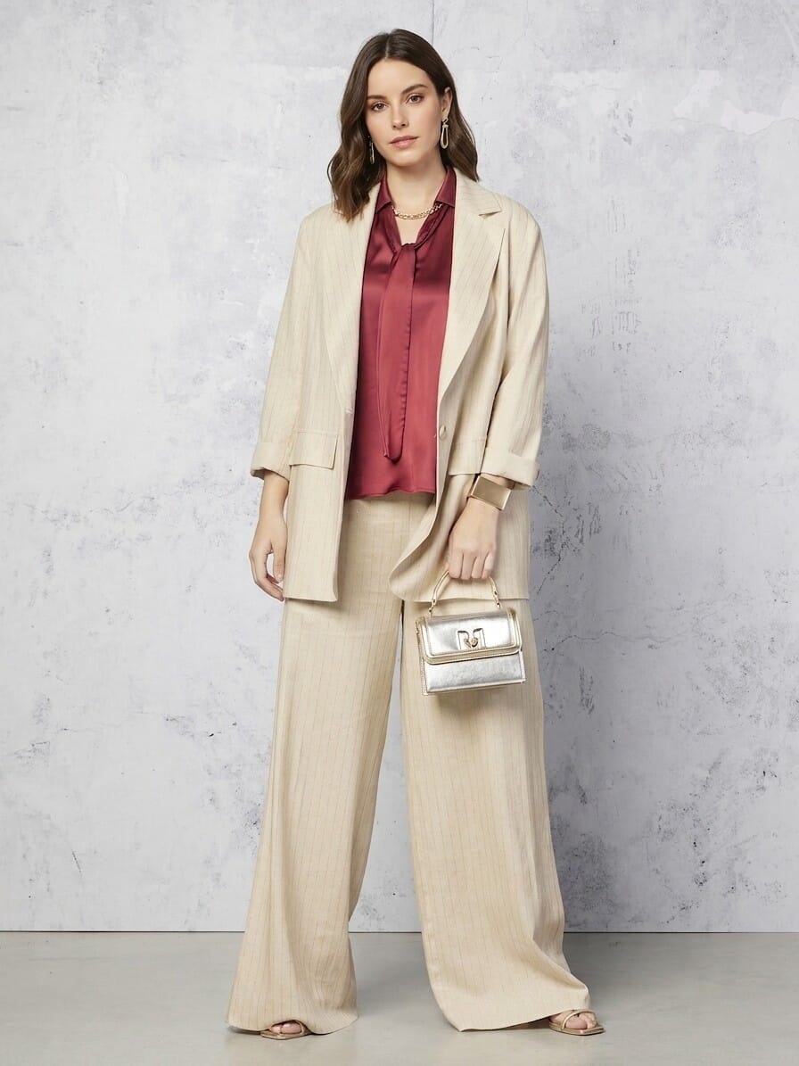 Chemisier fluide en satin Curvy avec cravate et chaîne à l'encolure Rinascimento Curvy