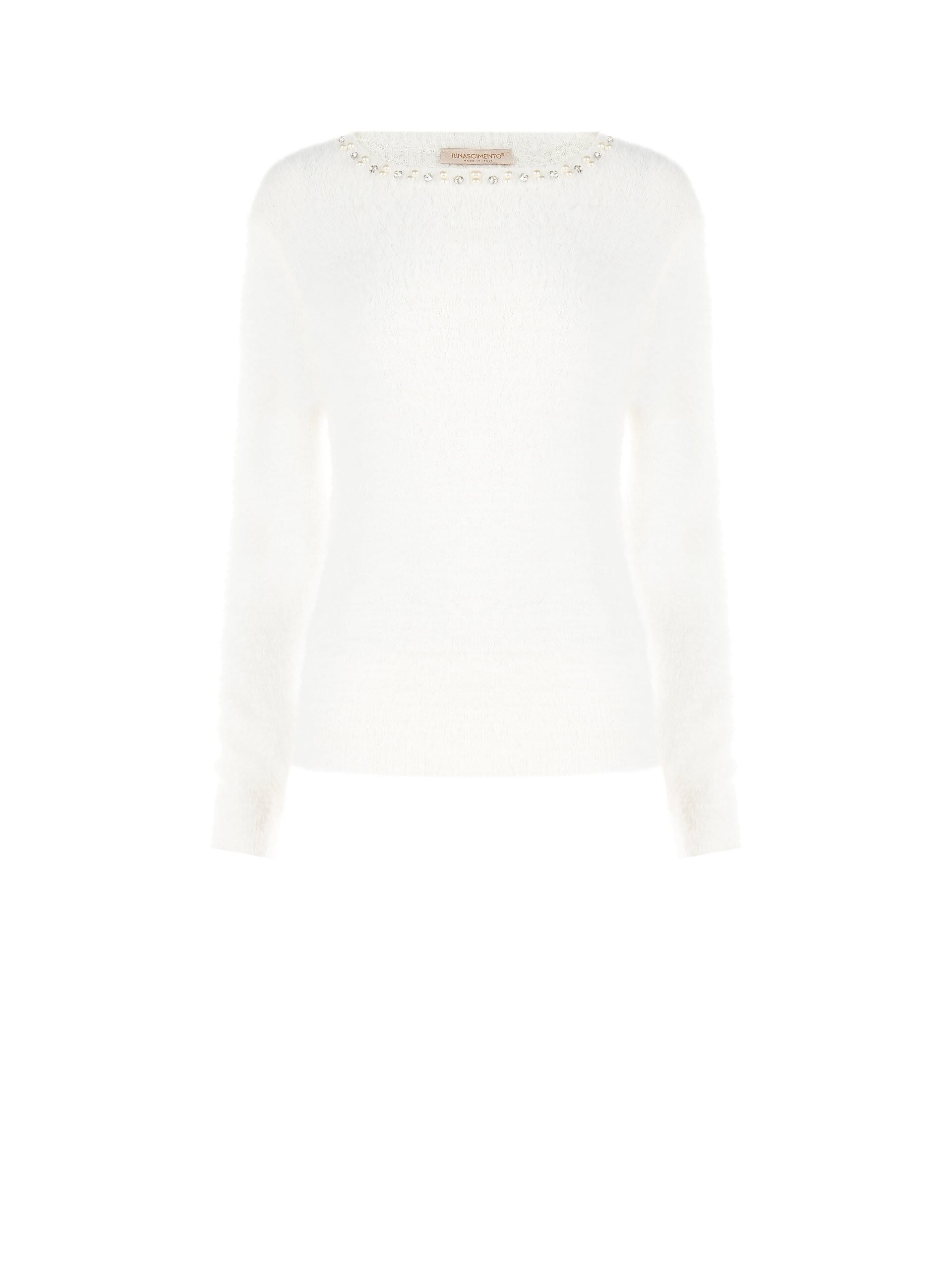Pull fluffy avec perles et strass à l'encolure ras du cou Rinascimento