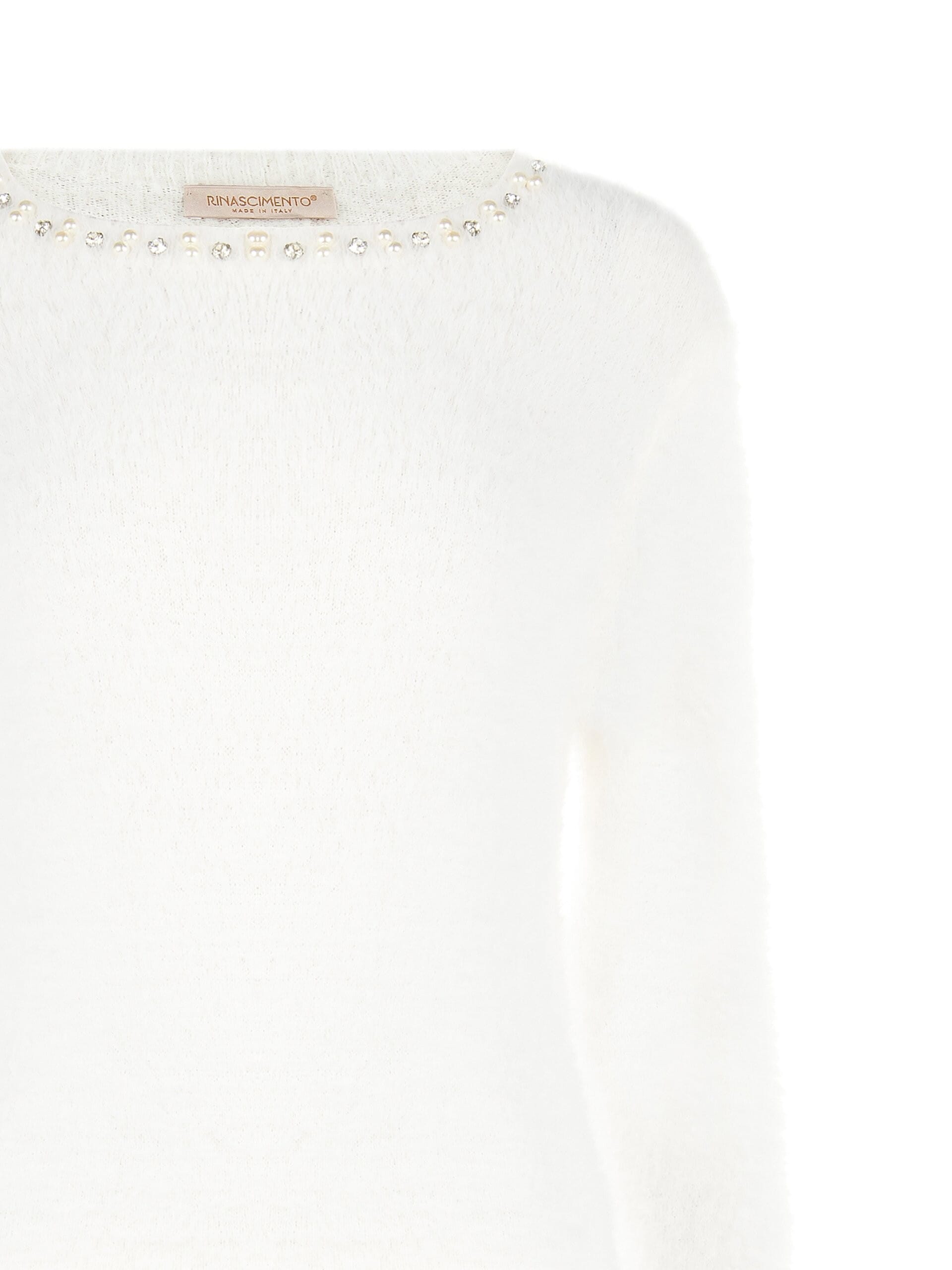 Pull fluffy avec perles et strass à l'encolure ras du cou Rinascimento