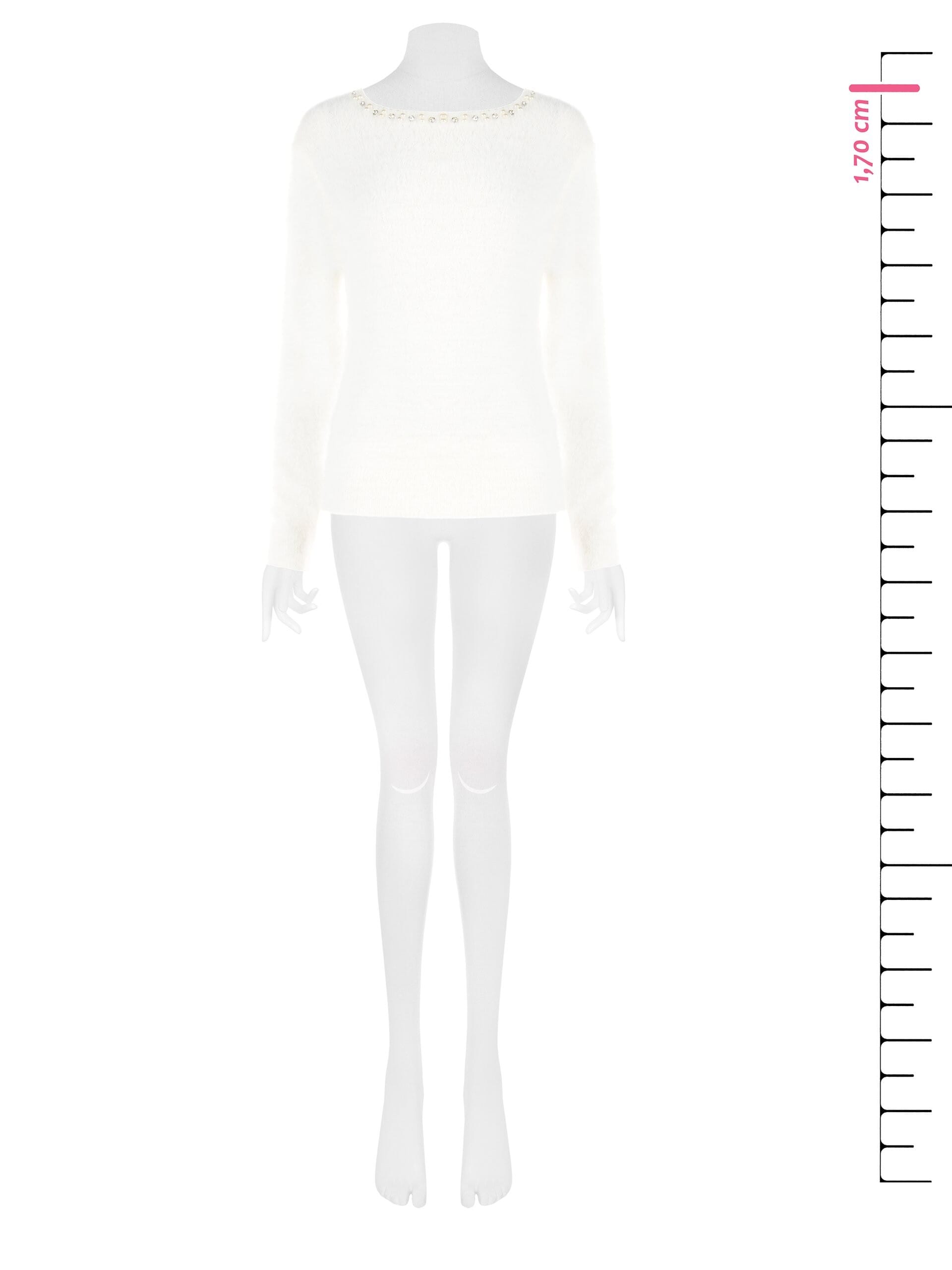 Pull fluffy avec perles et strass à l'encolure ras du cou Rinascimento