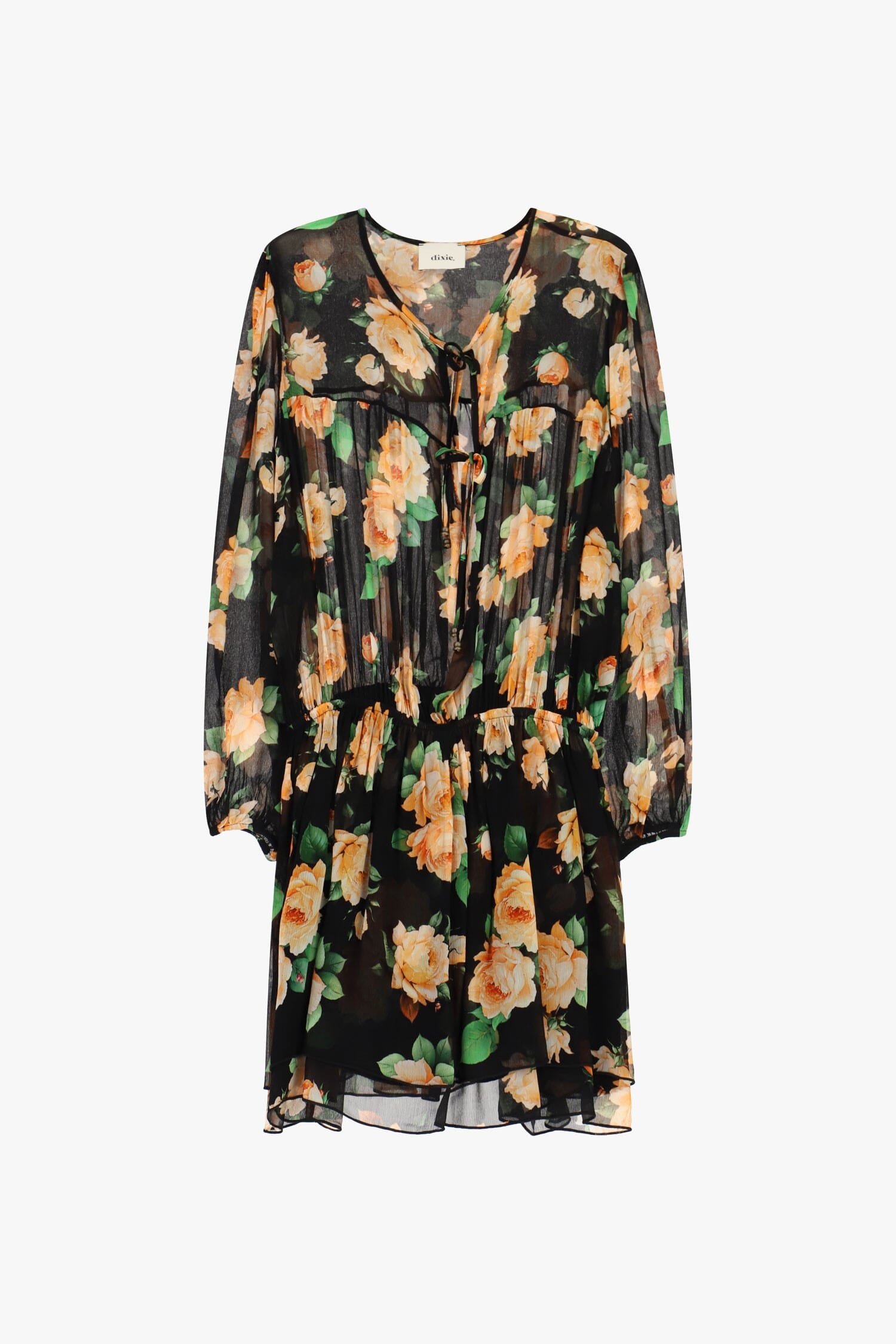 Robe courte bouclée à imprimé floral avec nœuds de cravate Dixie