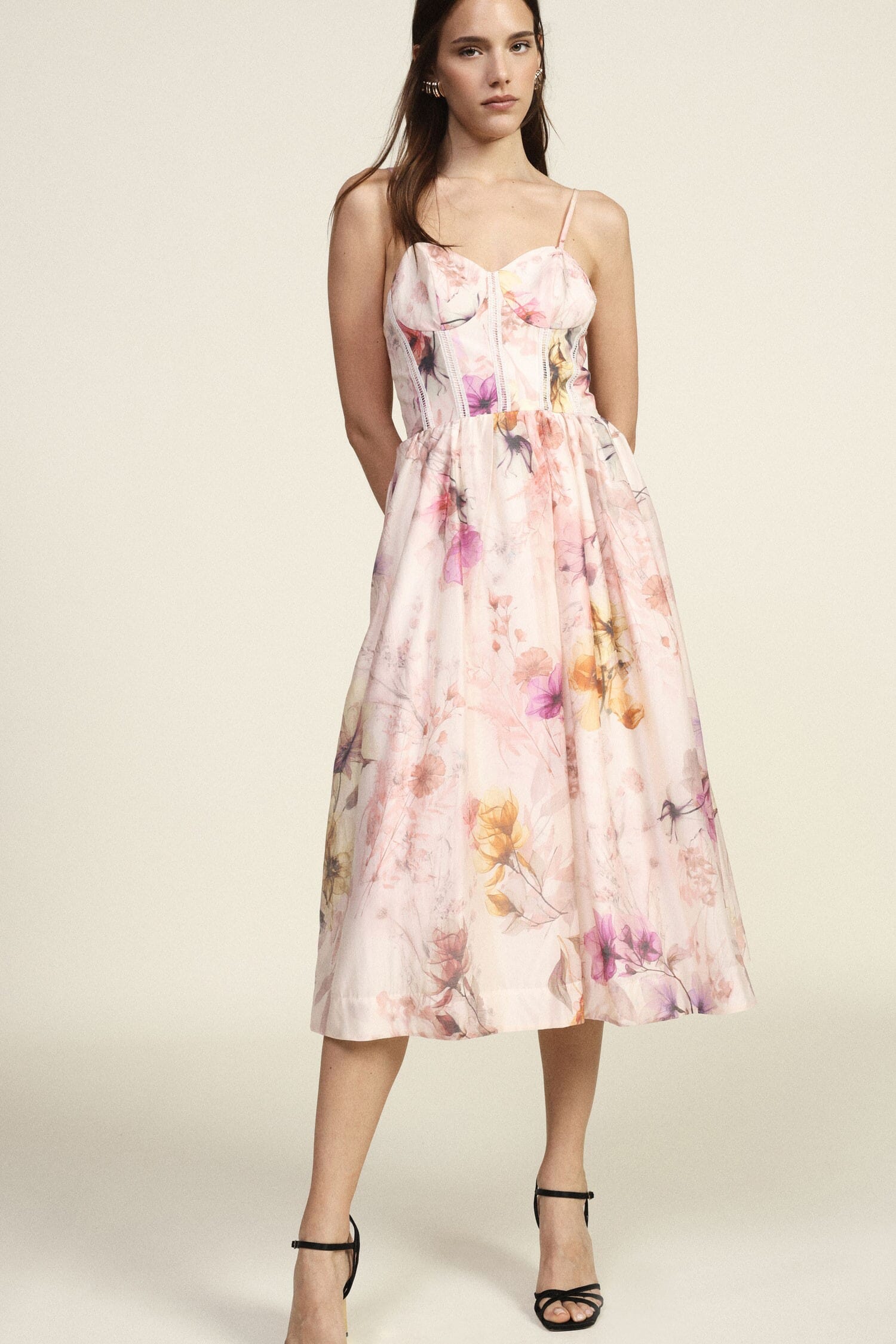 Abito Midi Con Spalline Stampa Floreale Dixie