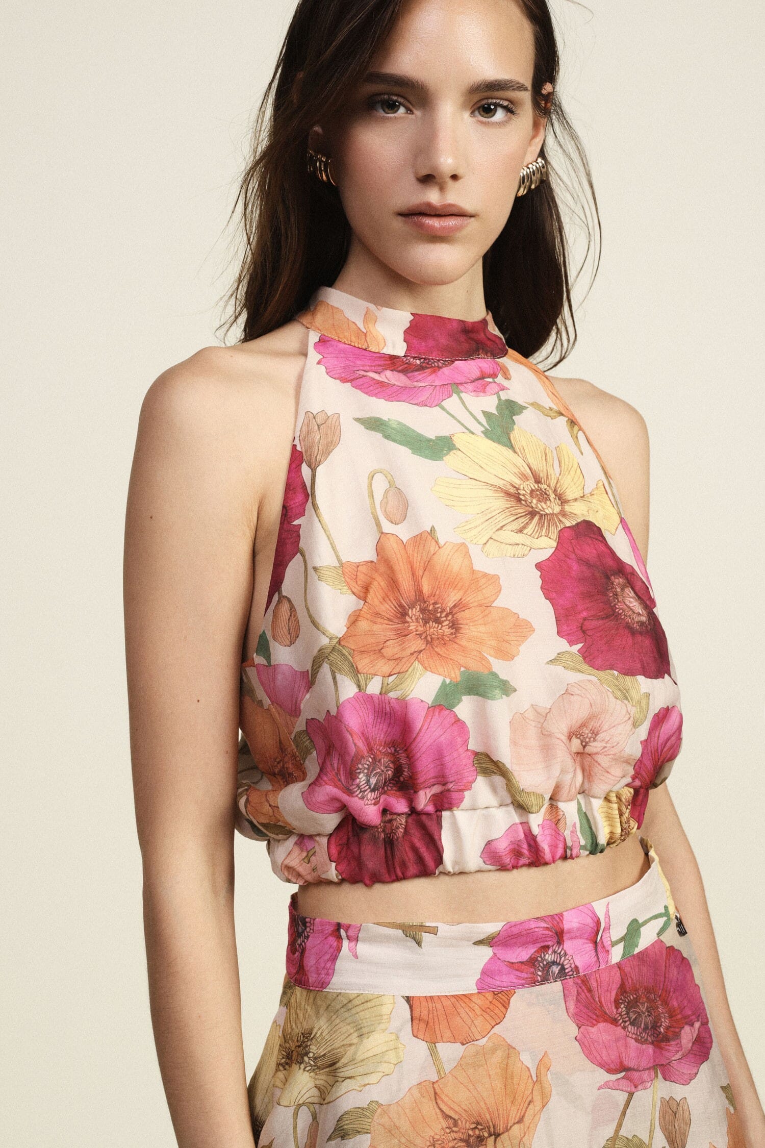 Top Corto Con Stampa Floreale E Bordo Arricciato Dixie
