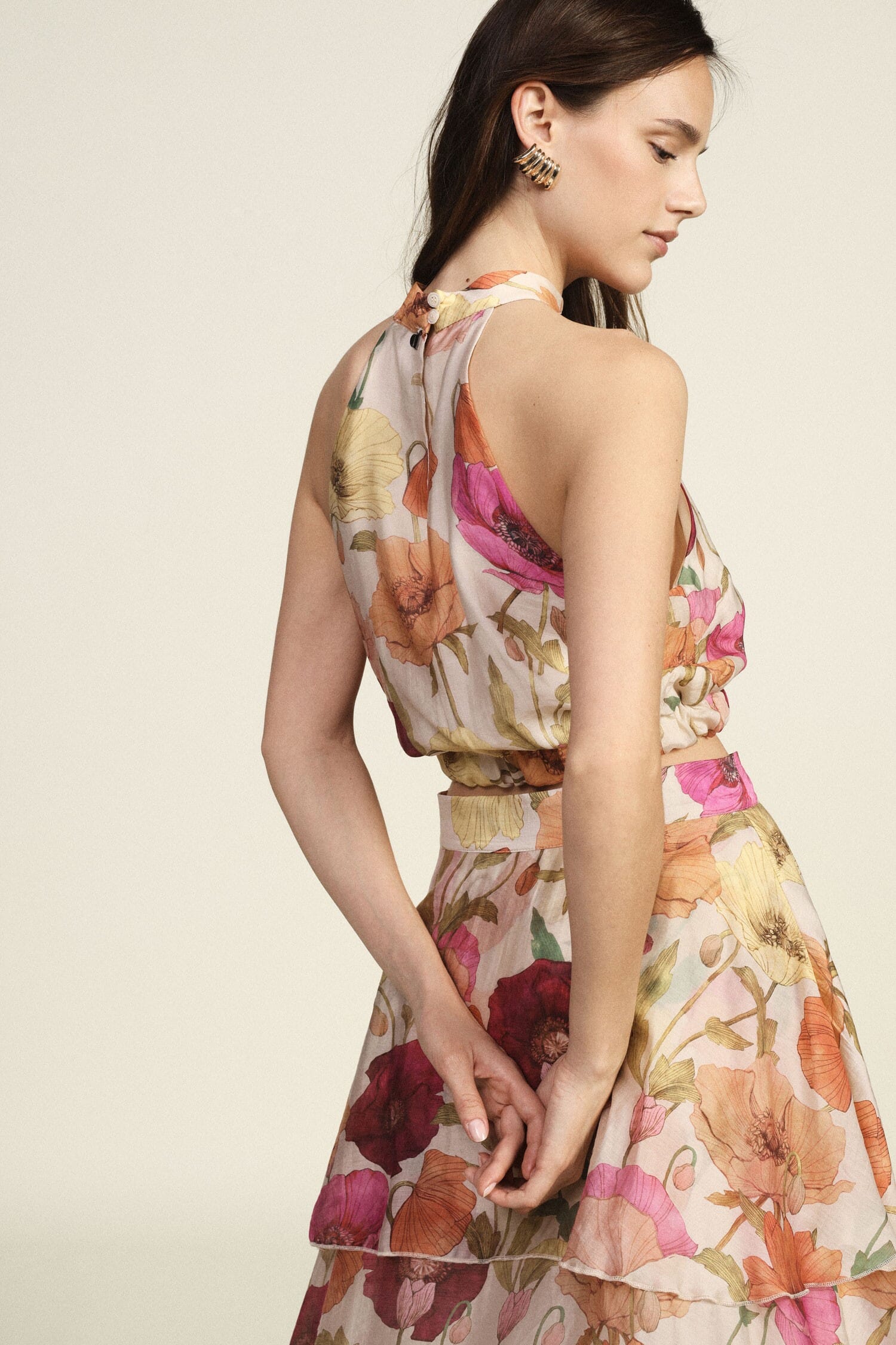 Top Corto Con Stampa Floreale E Bordo Arricciato Dixie