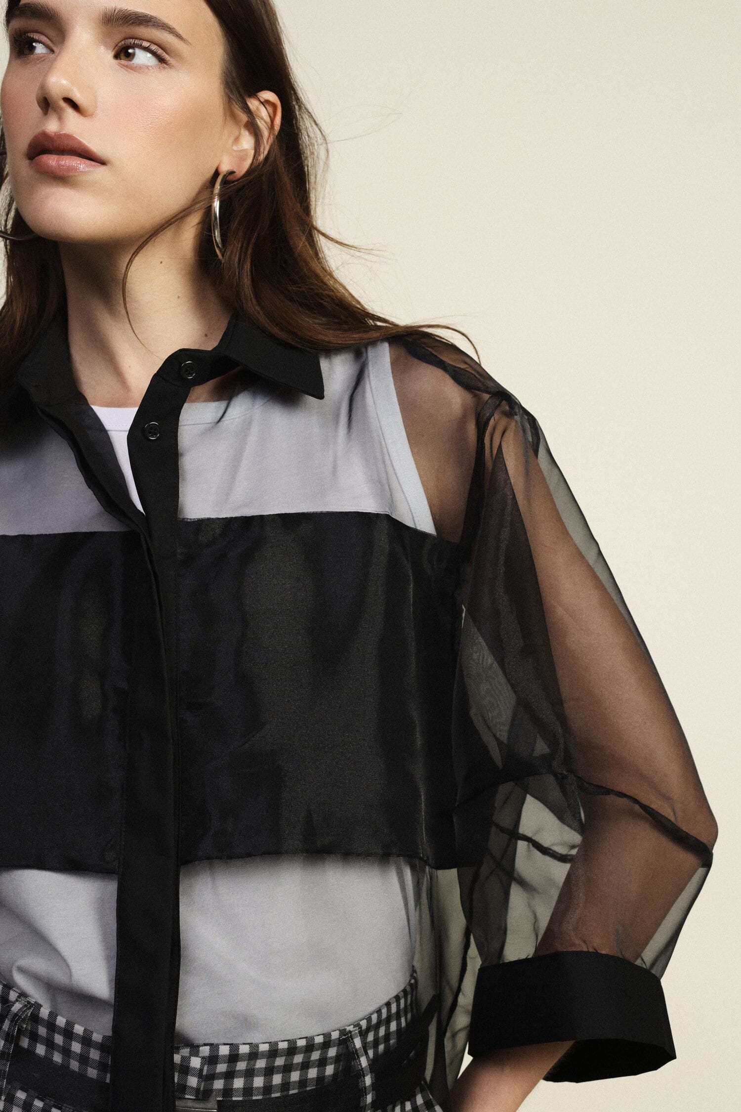 Chemise transparente oversize à manches trois-quarts Dixie