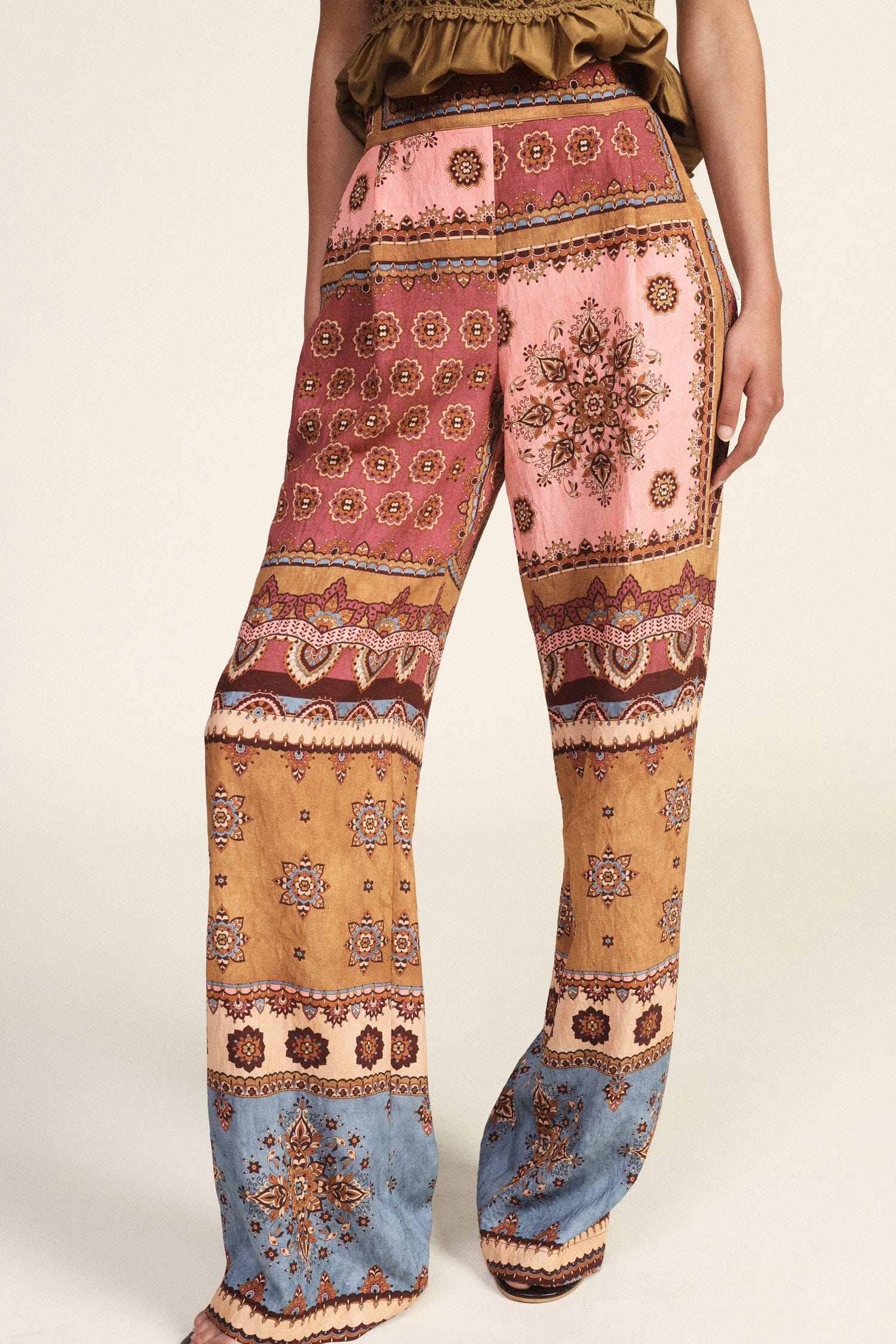 Pantaloni Palazzo Stampa Patchwork A Gamba Larga Dixie