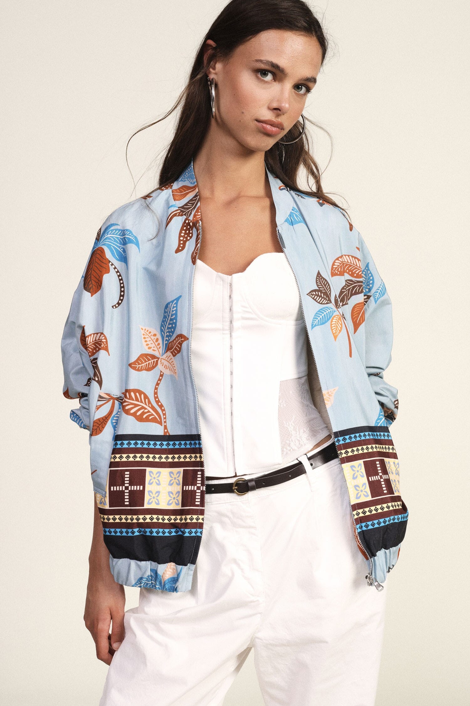 Bomber Jacket With Floral Print And Stretch Edge Dixie