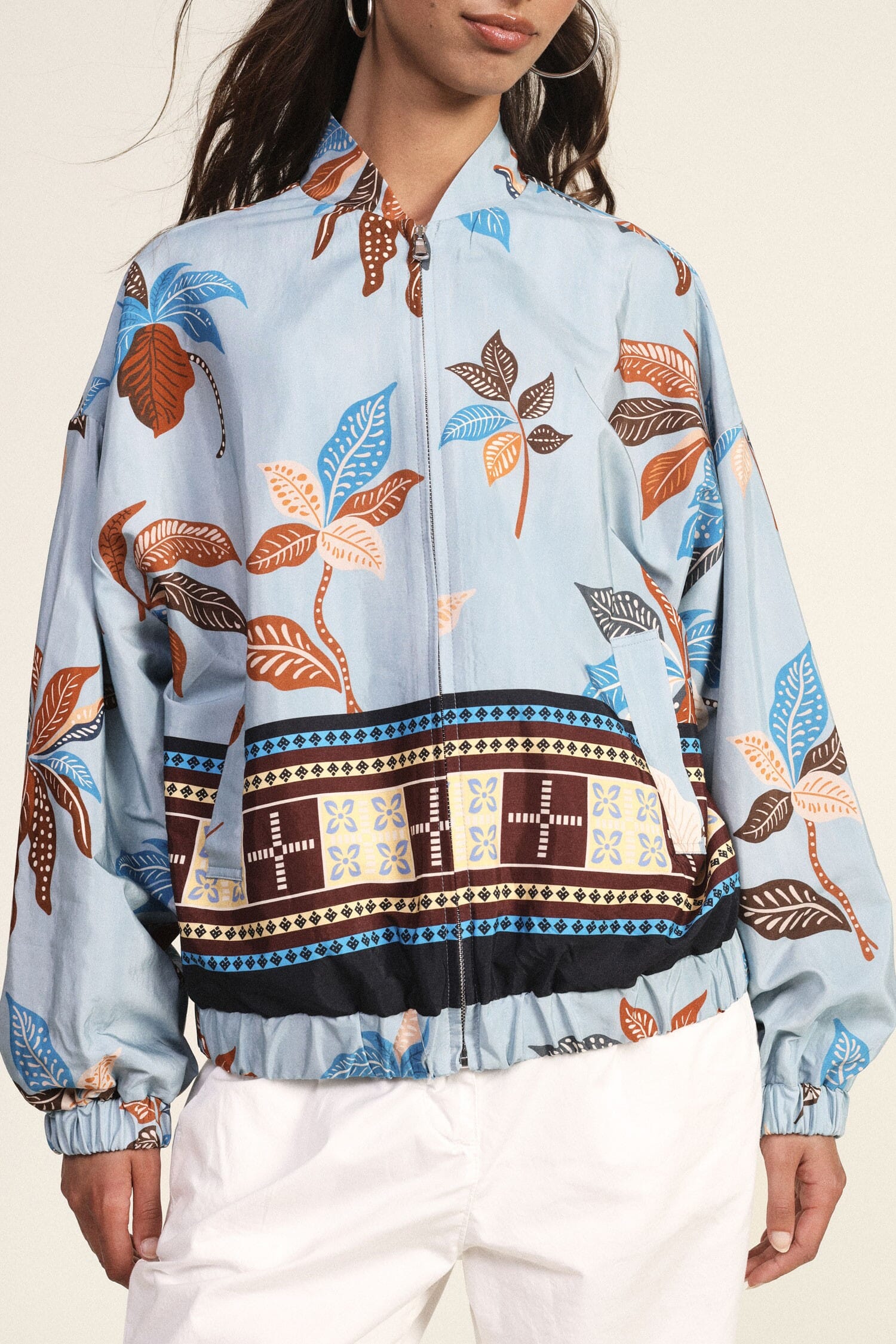 Bomber Jacket With Floral Print And Stretch Edge Dixie