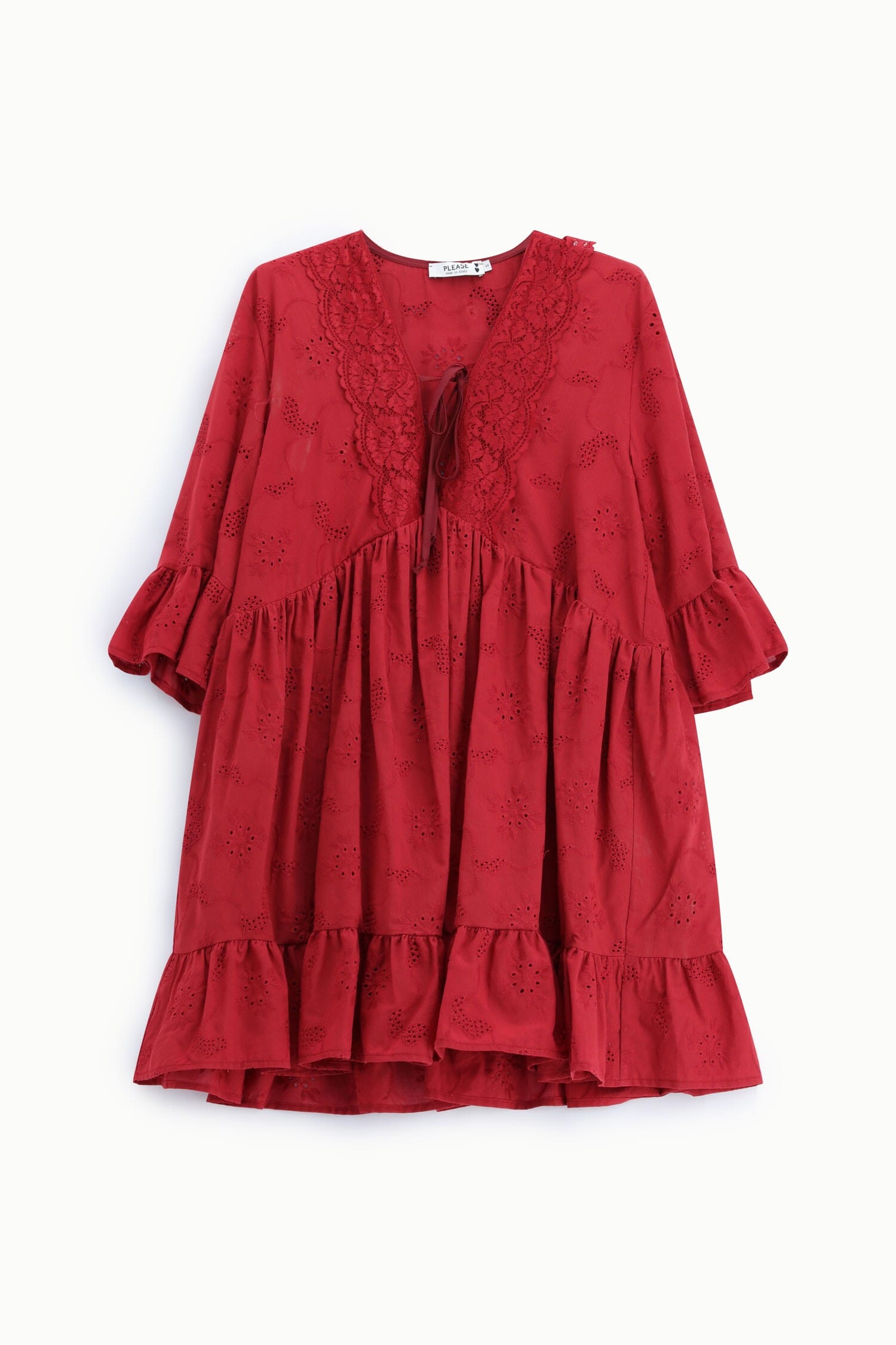 Vestito Corto Con Maniche Ampie E Volant Please