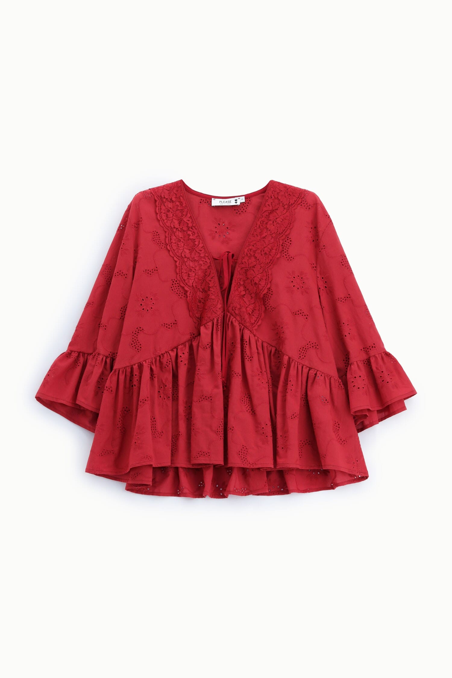 Blusa Ampia Con Maniche A Volant E Nodo Frontale Please