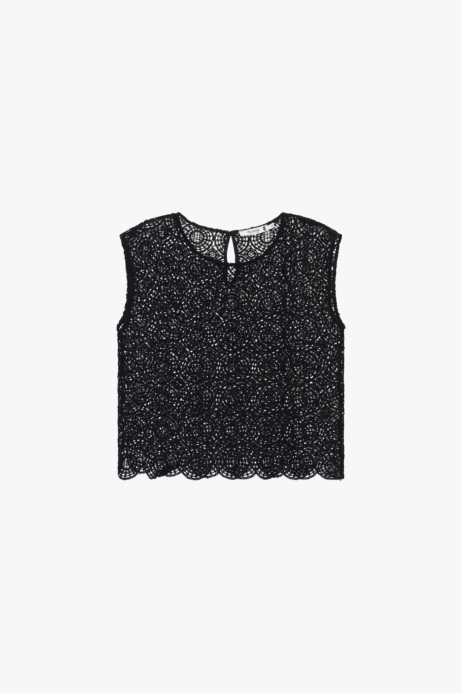 Blusa Ricamata Senza Maniche Con Bordo Smerlato Please