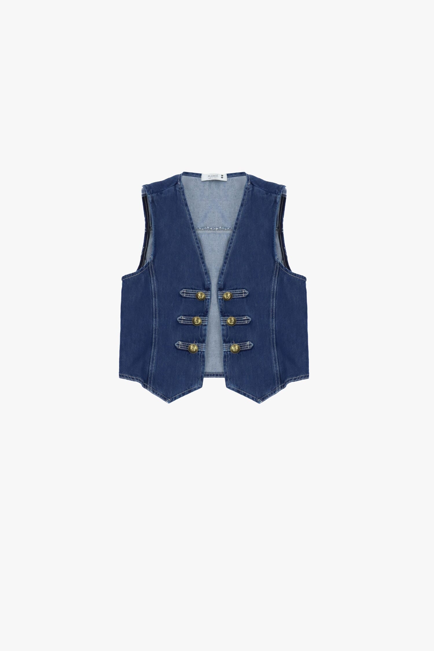 Gilet Senza Maniche In Denim Con Alamari Please