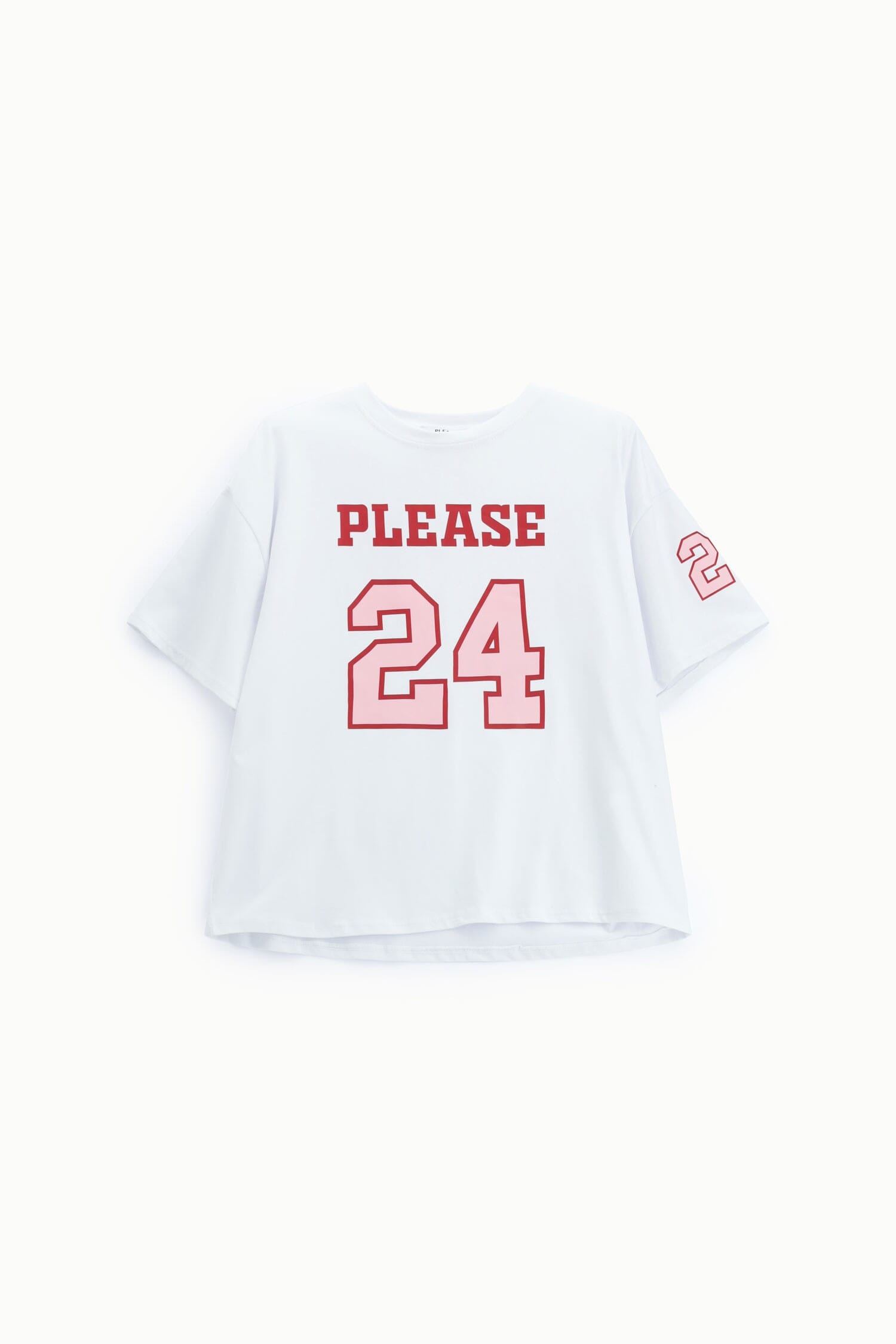 T-Shirt Ampia Stampa Frontale E Manica Please