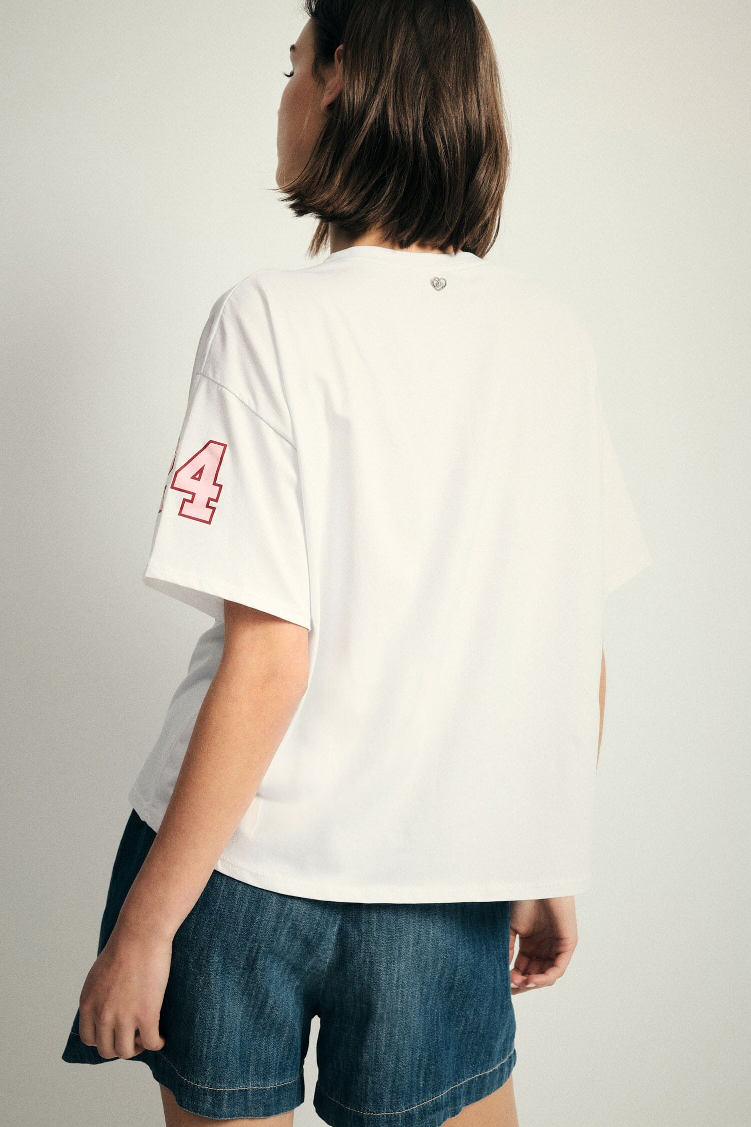 T-Shirt Ampia Stampa Frontale E Manica Please