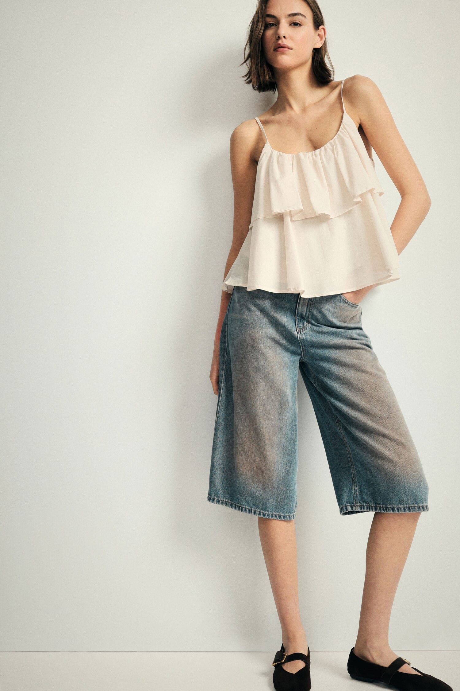 Jeans Five Tasche Ampia Gamba Cropped Please