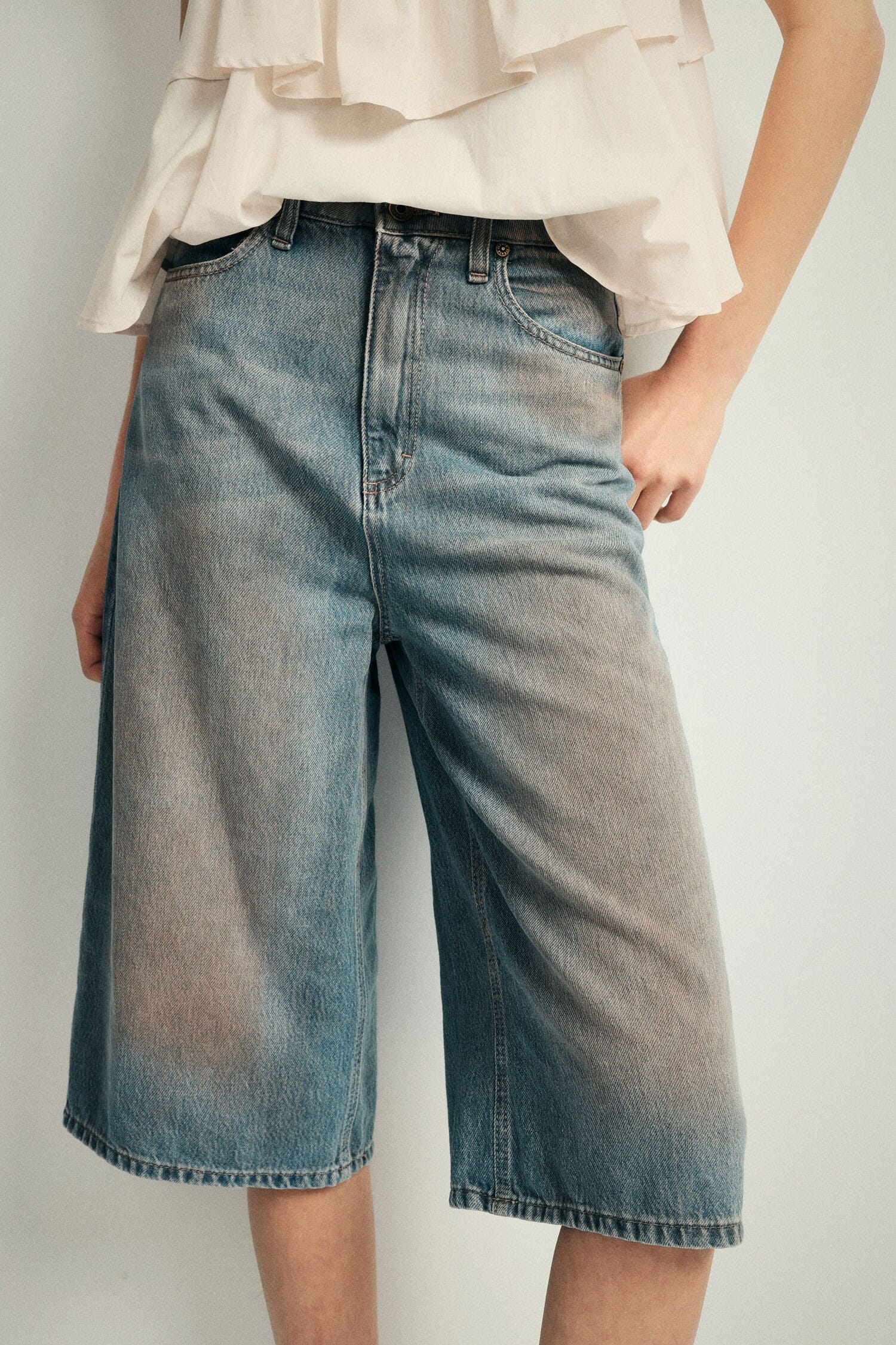 Jeans Five Tasche Ampia Gamba Cropped Please