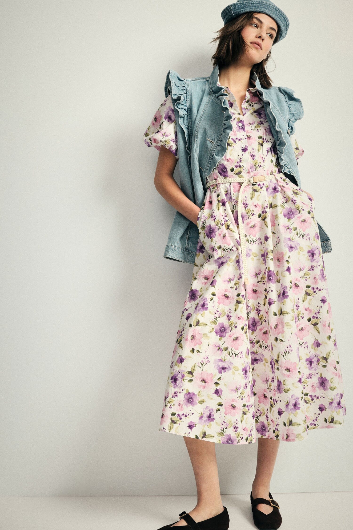 Vestito Lungo Con Stampa Floreale E Cintura Please