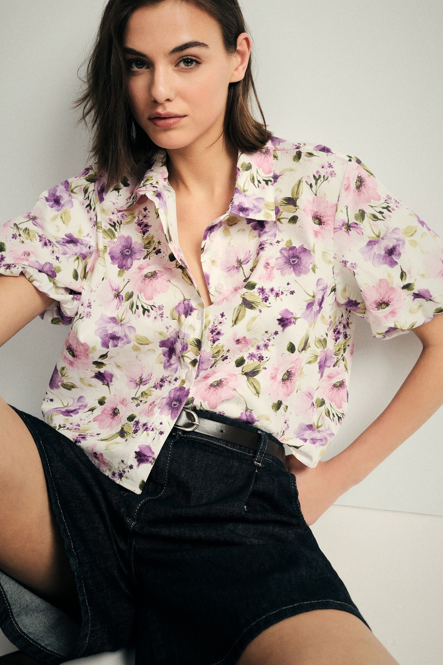 Chemise croisée à fleurs et manches courtes Please