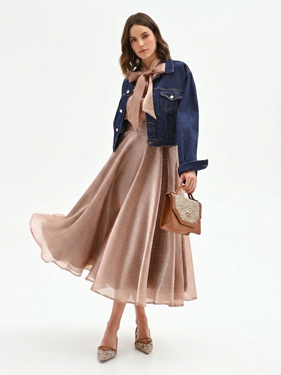 Blusa Sfiancata Ampia In Raso Laminato Con Strass Rinascimento