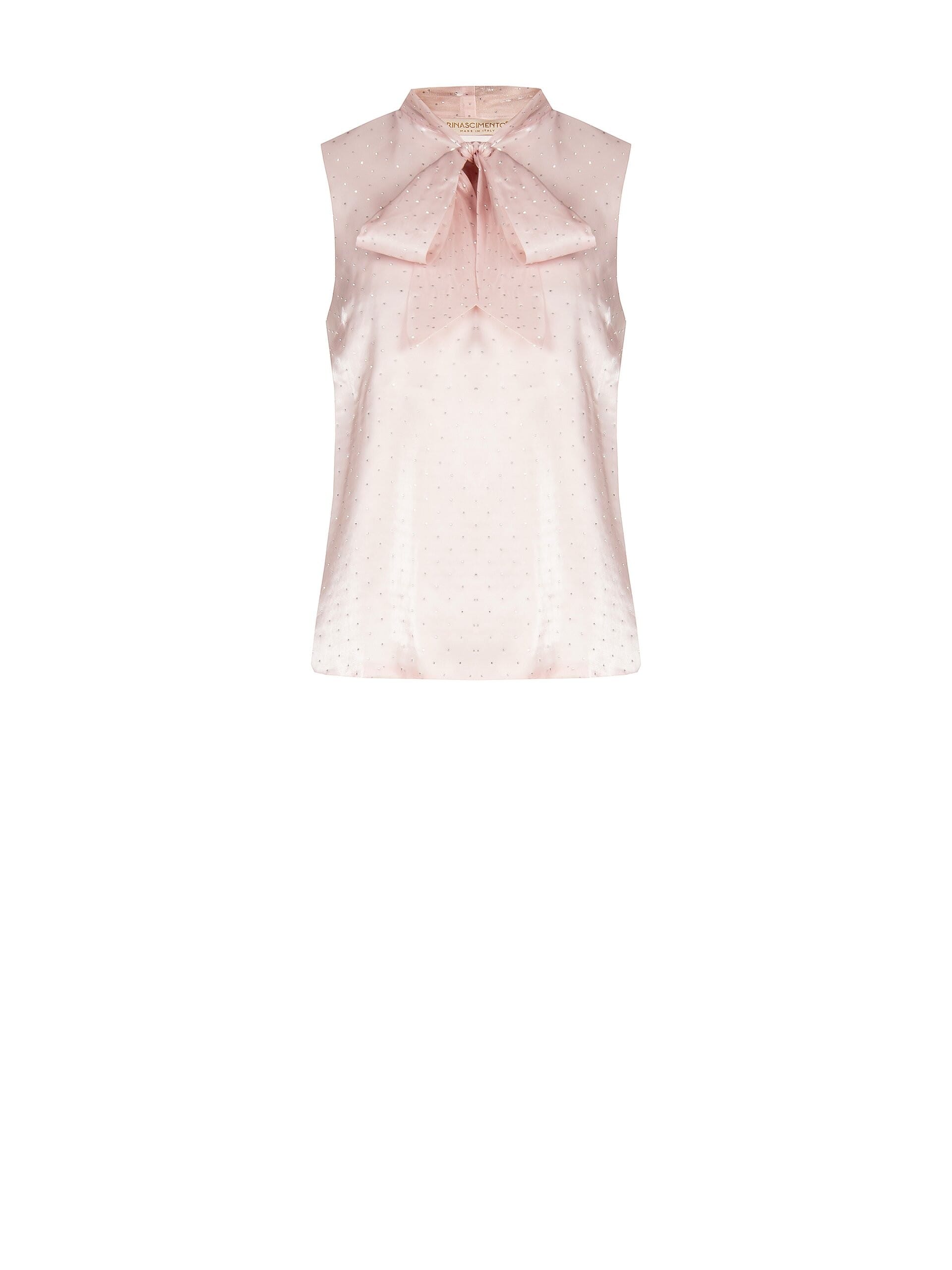 Blusa Sfiancata Ampia In Raso Laminato Con Strass Rinascimento