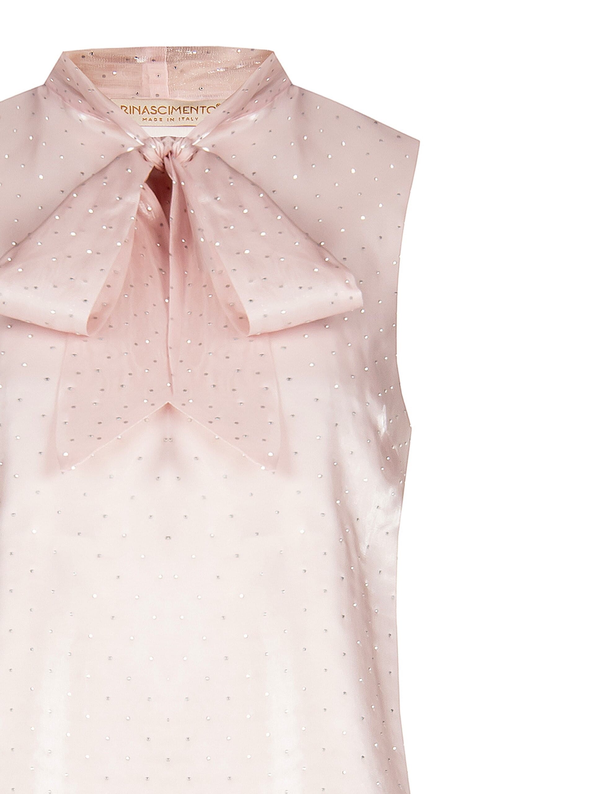 Blusa Sfiancata Ampia In Raso Laminato Con Strass Rinascimento