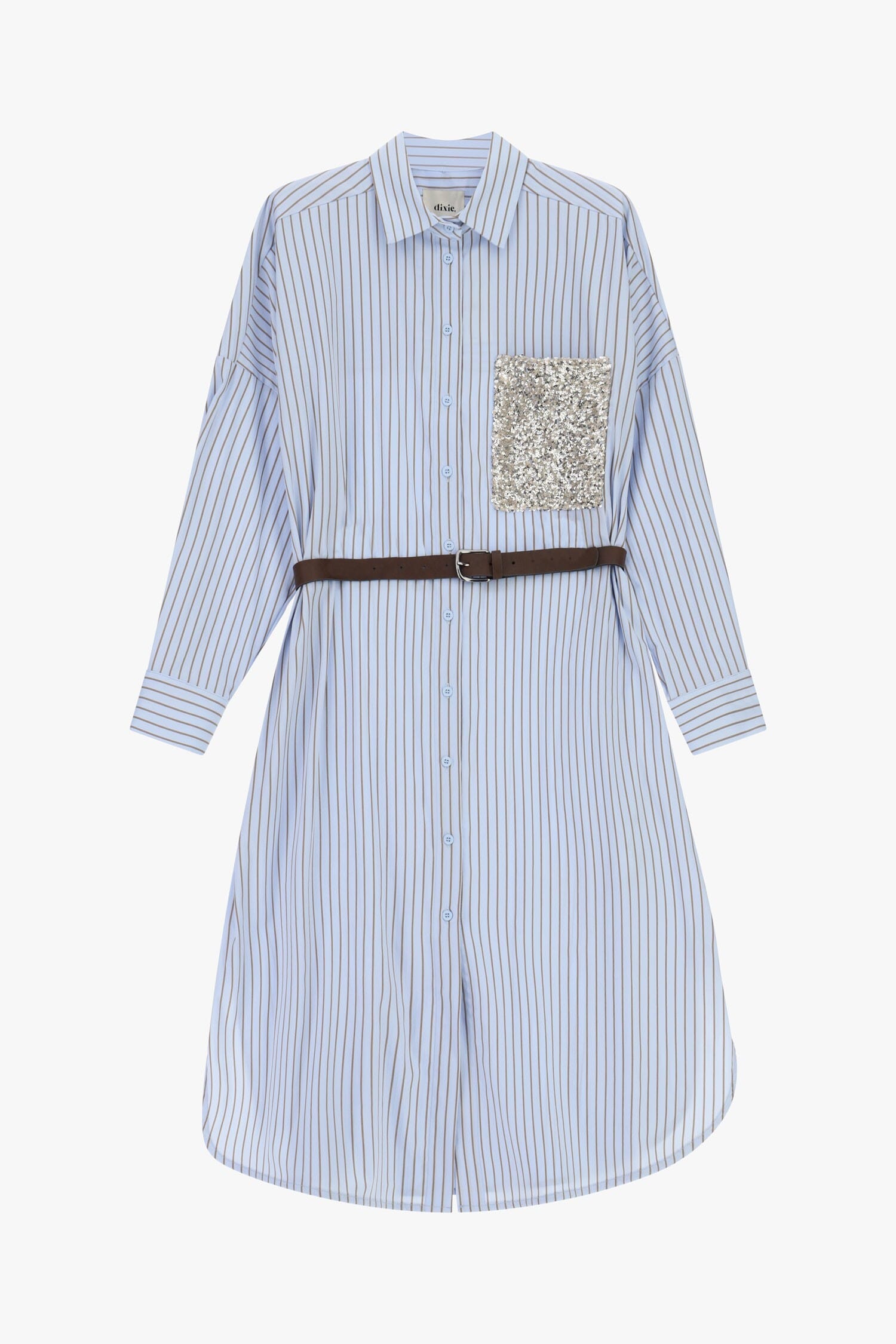 Abito Camicia Midi A Righe Con Tasca Paillettes Dixie