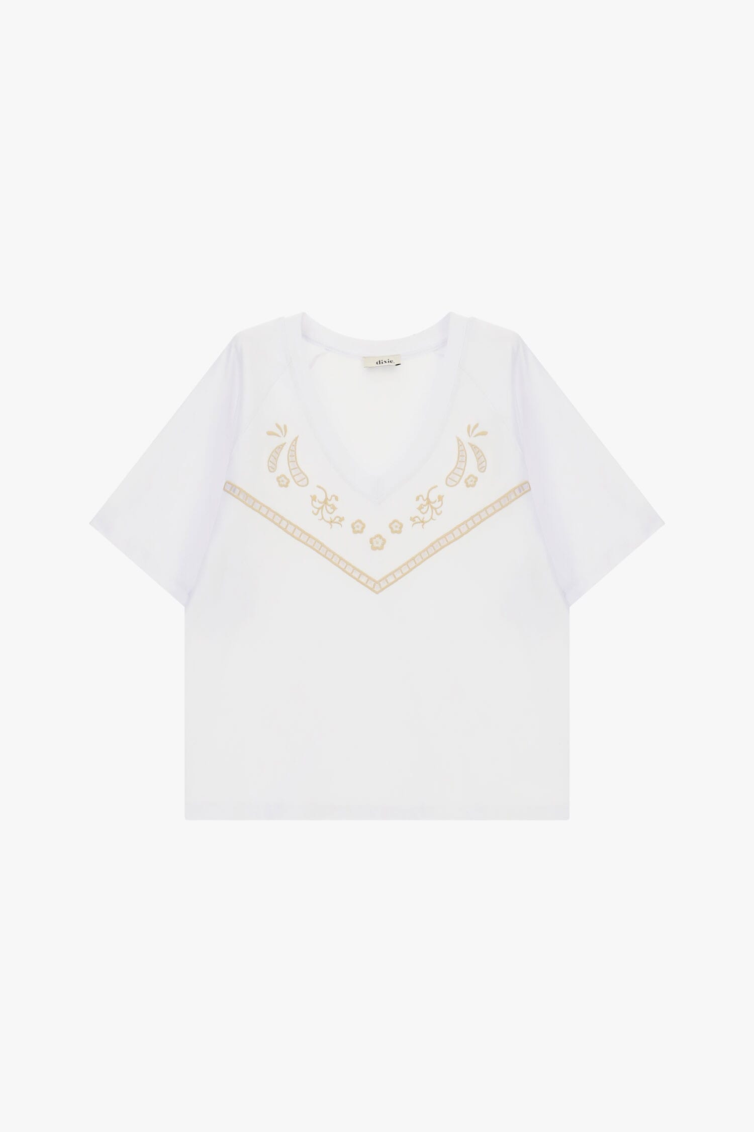 T-Shirt Corta Con Ricamo Geometrico E Scollo A V Dixie