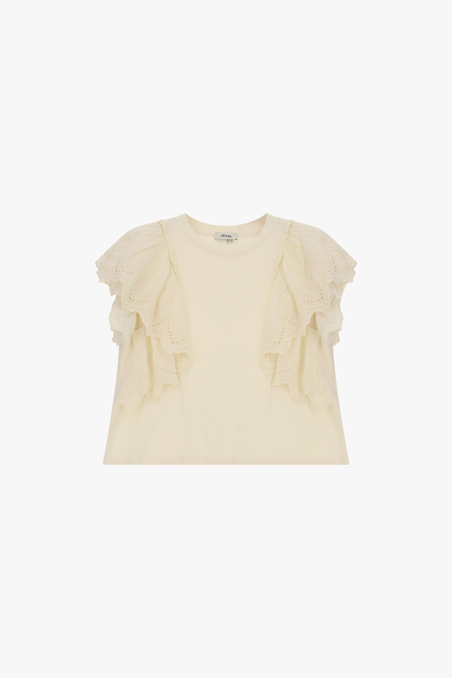 T-Shirt Maniche Corte Con Balze Traforate Sulle Spalle Dixie