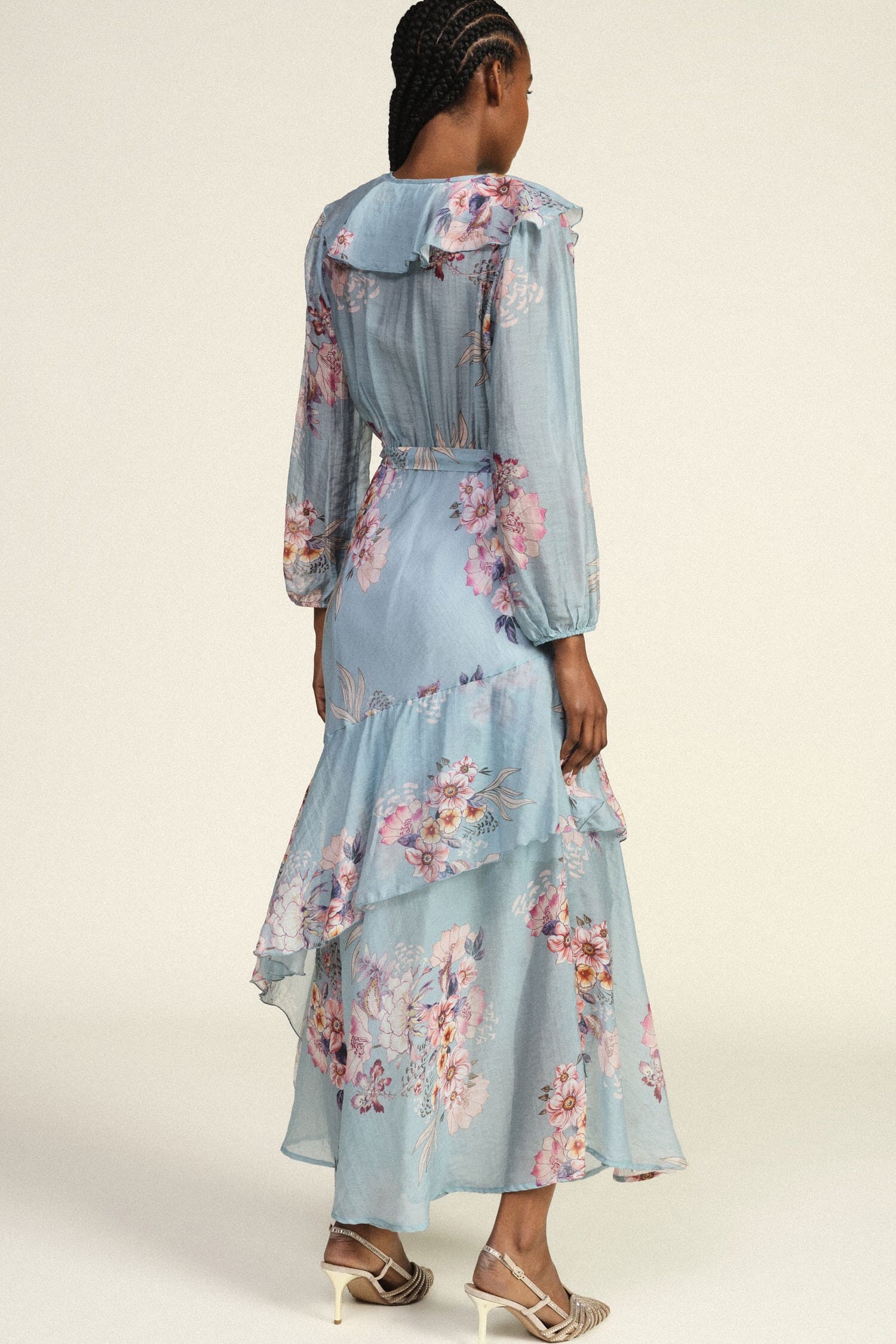 Robe longue froncée à imprimé floral croisé Dixie