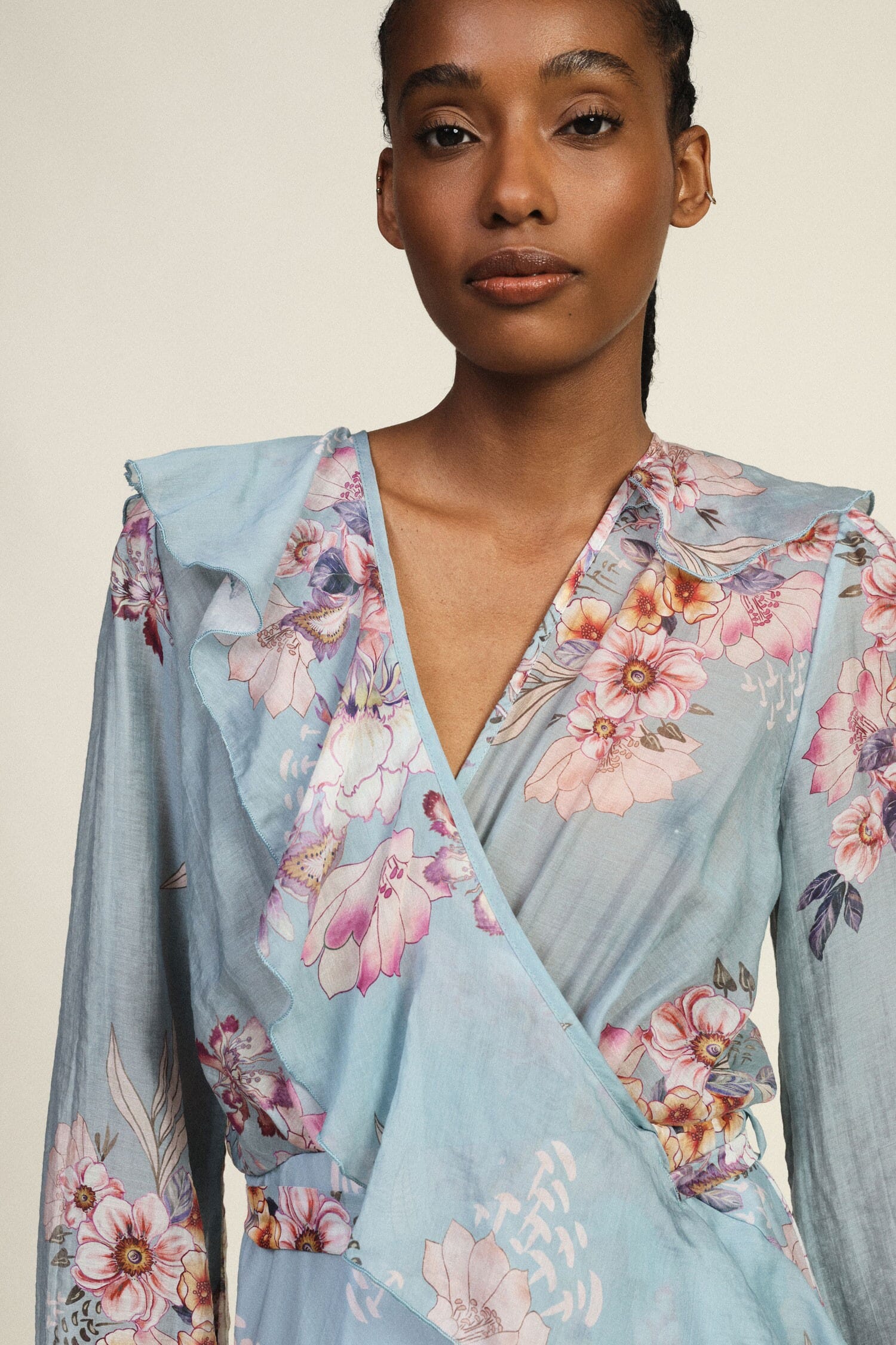 Robe longue froncée à imprimé floral croisé Dixie