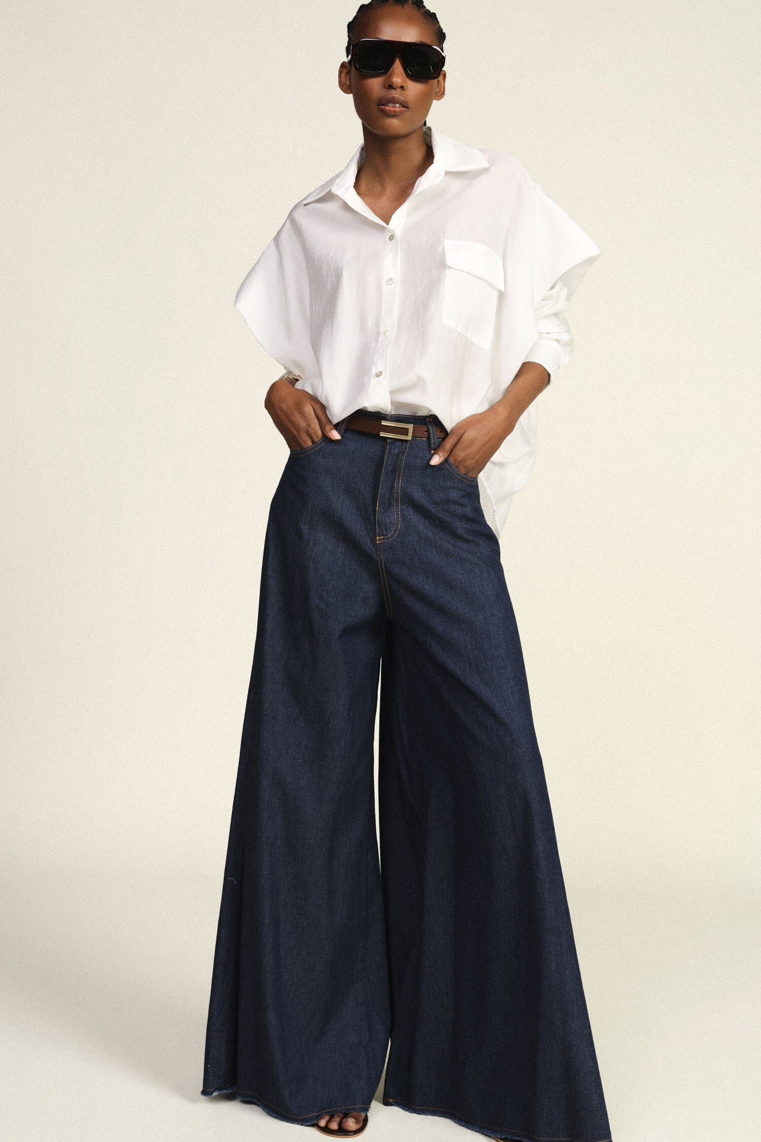 Pantaloni Palazzo Denim Con Fondo Sfrangiato Dixie