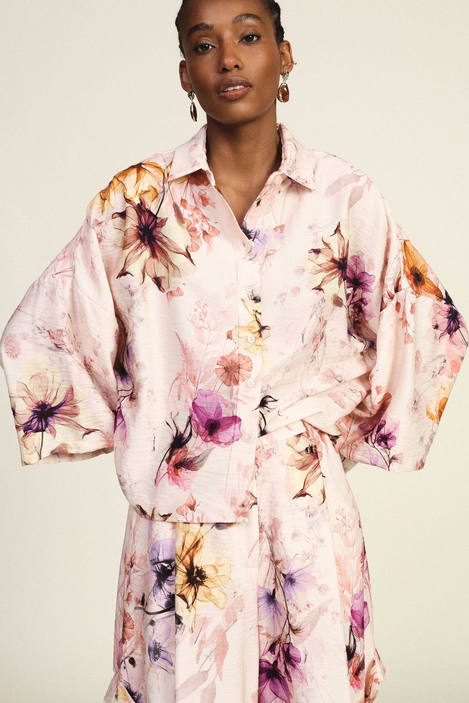 Chemise large à manches trois-quarts et imprimé floral Dixie