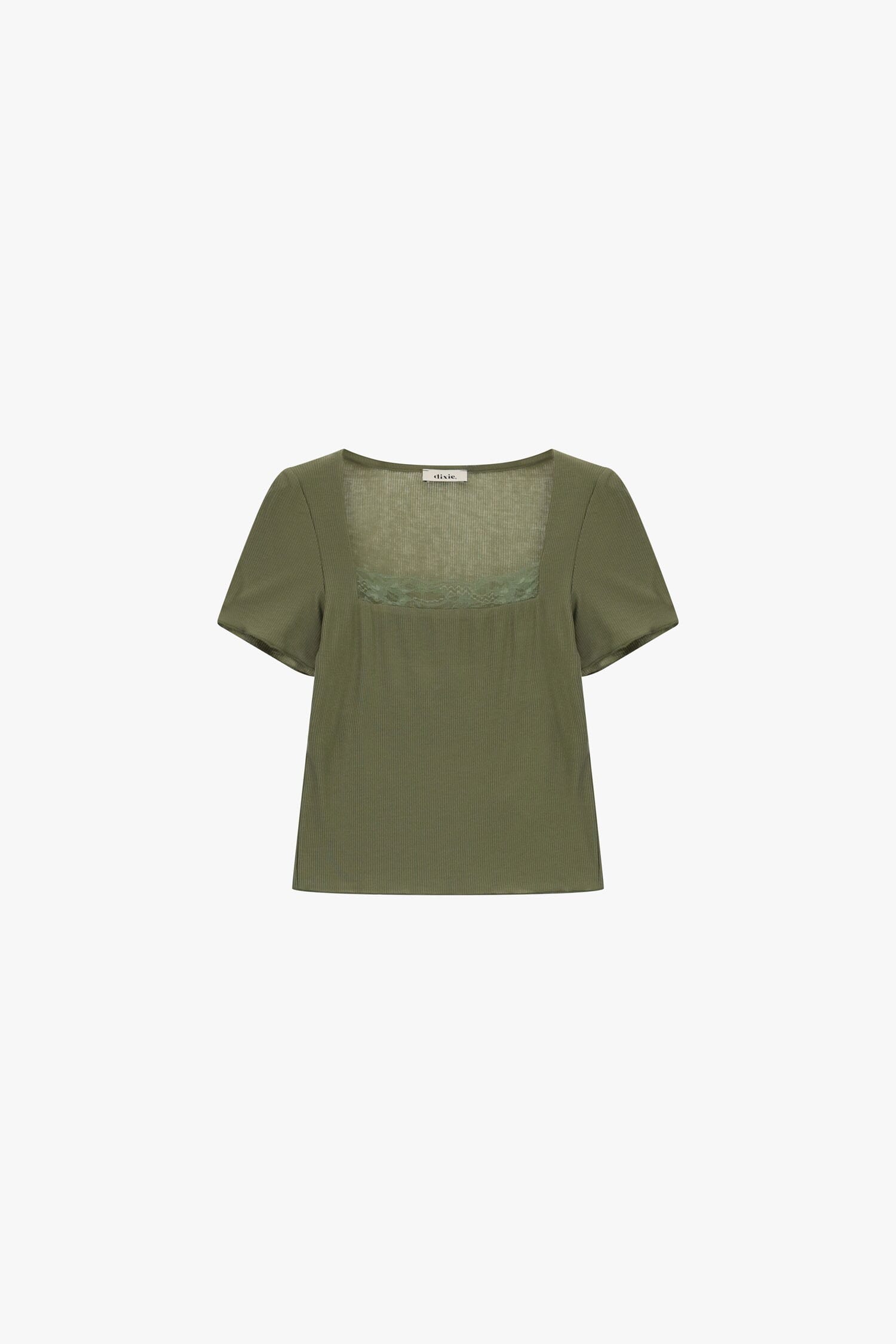Dixie Square Neck Short Sleeve Top And Lace Insert