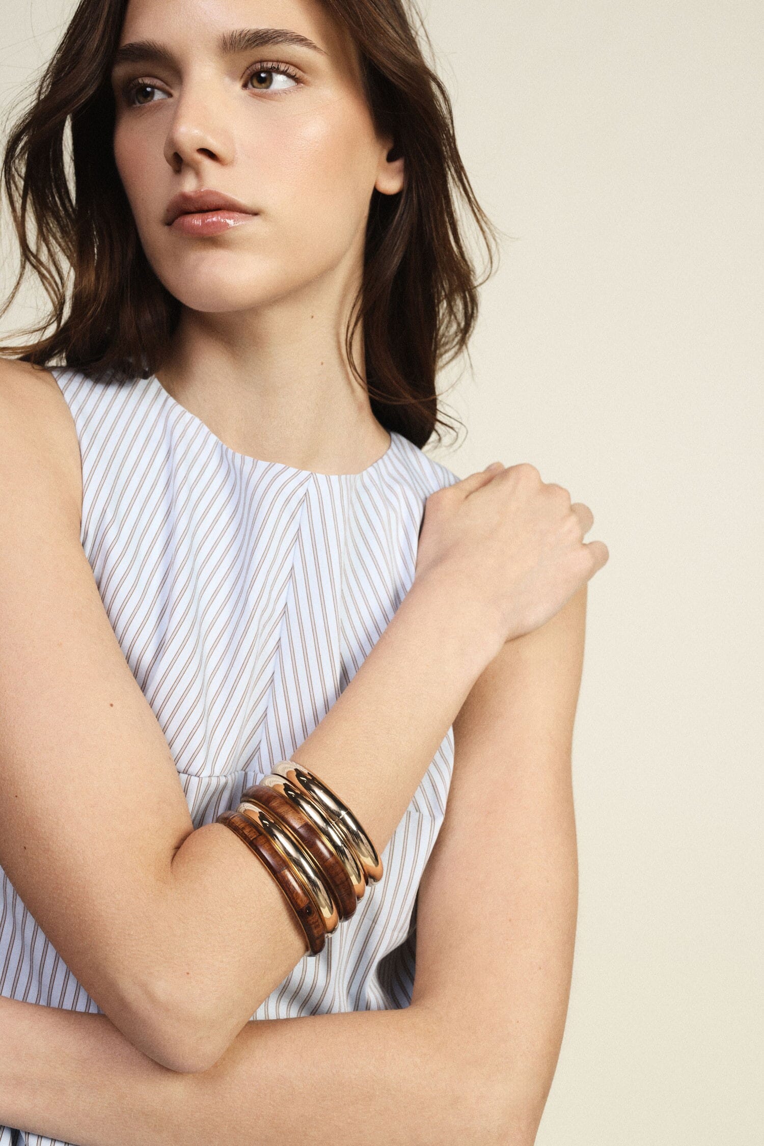 Rigid Bracelet Set With Wood Effect Inserts Dixie