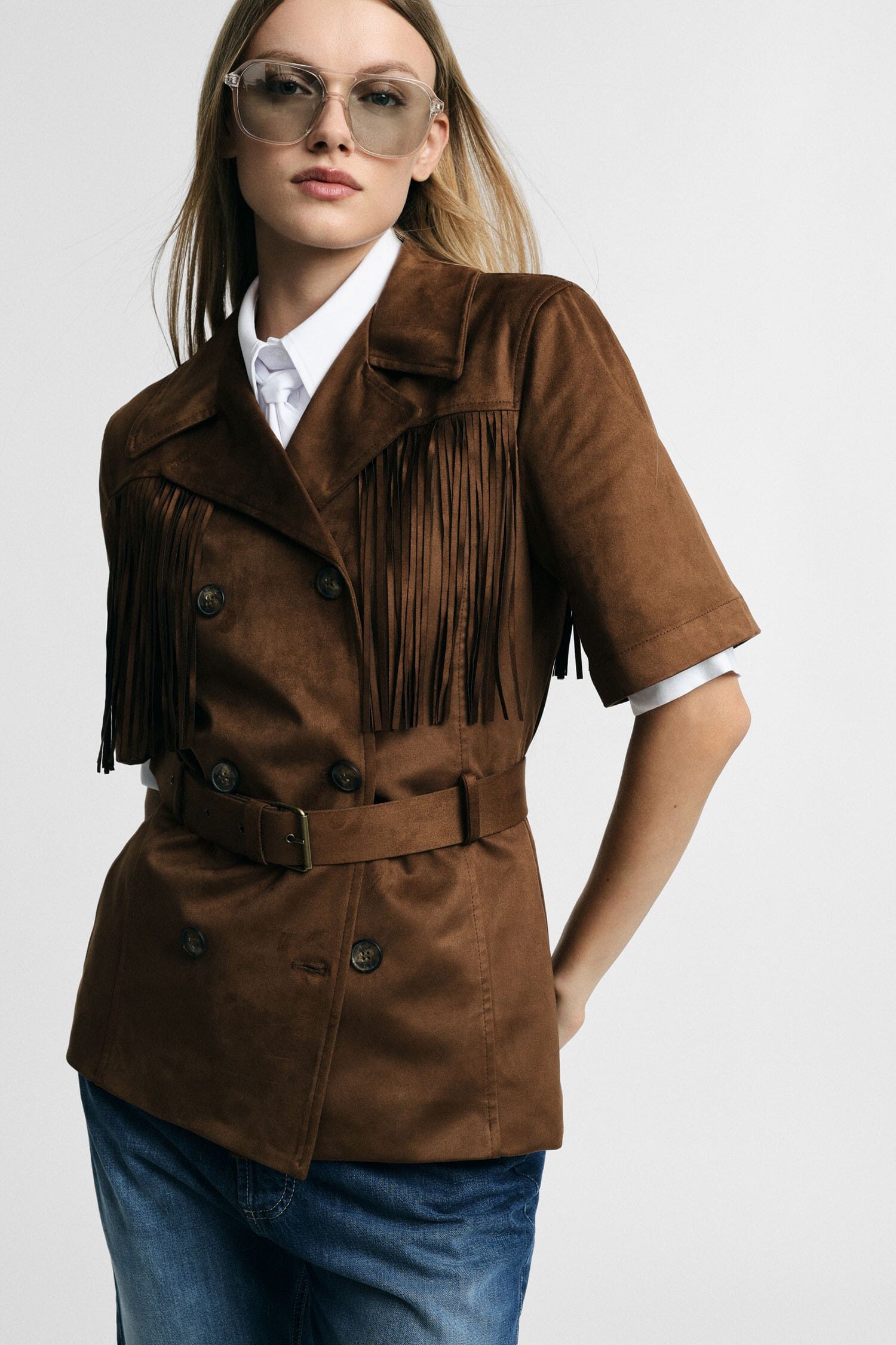 Giacca Camicia Doppiopetto Con Frange E Cintura Please