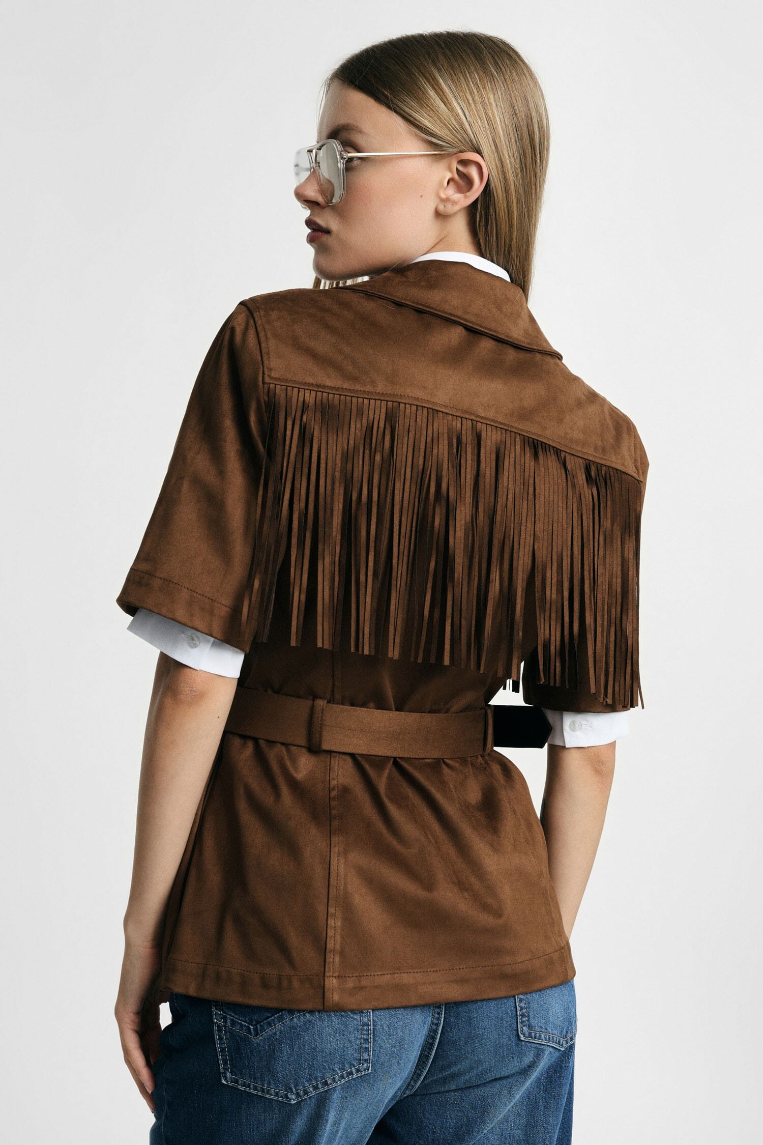 Giacca Camicia Doppiopetto Con Frange E Cintura Please