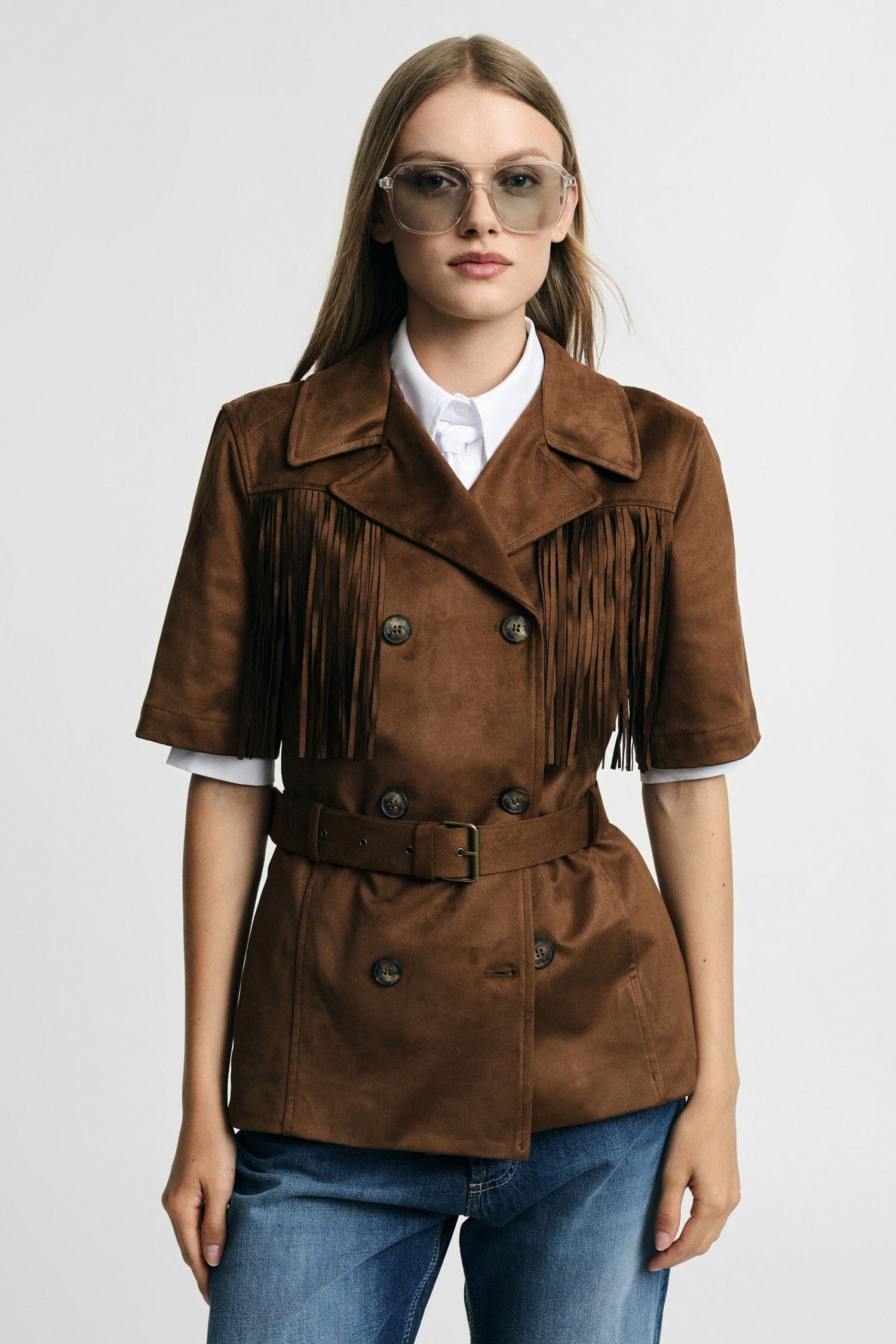 Giacca Camicia Doppiopetto Con Frange E Cintura Please
