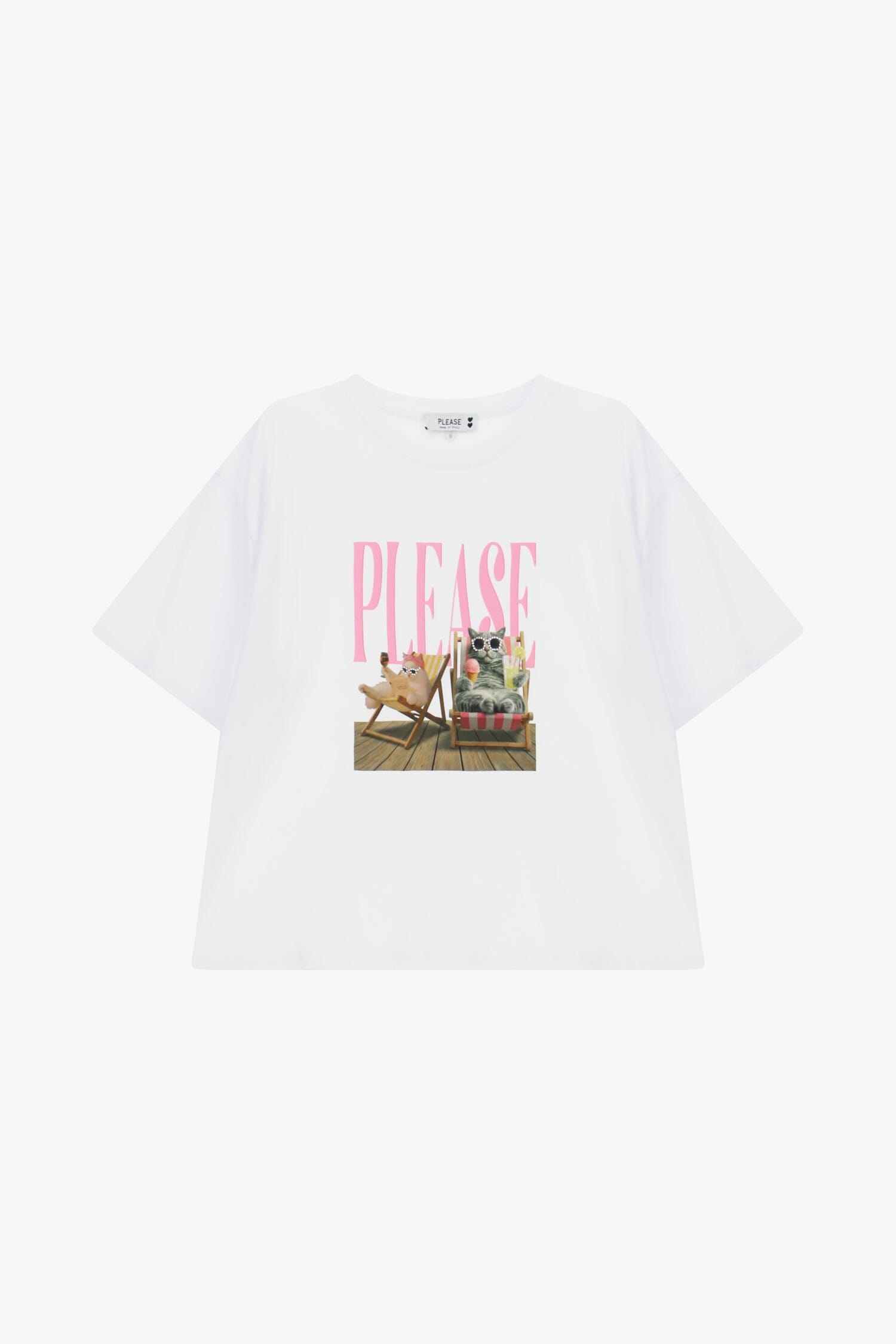 T-Shirt Ampia Stampa Centrale Lettering E Animali Please