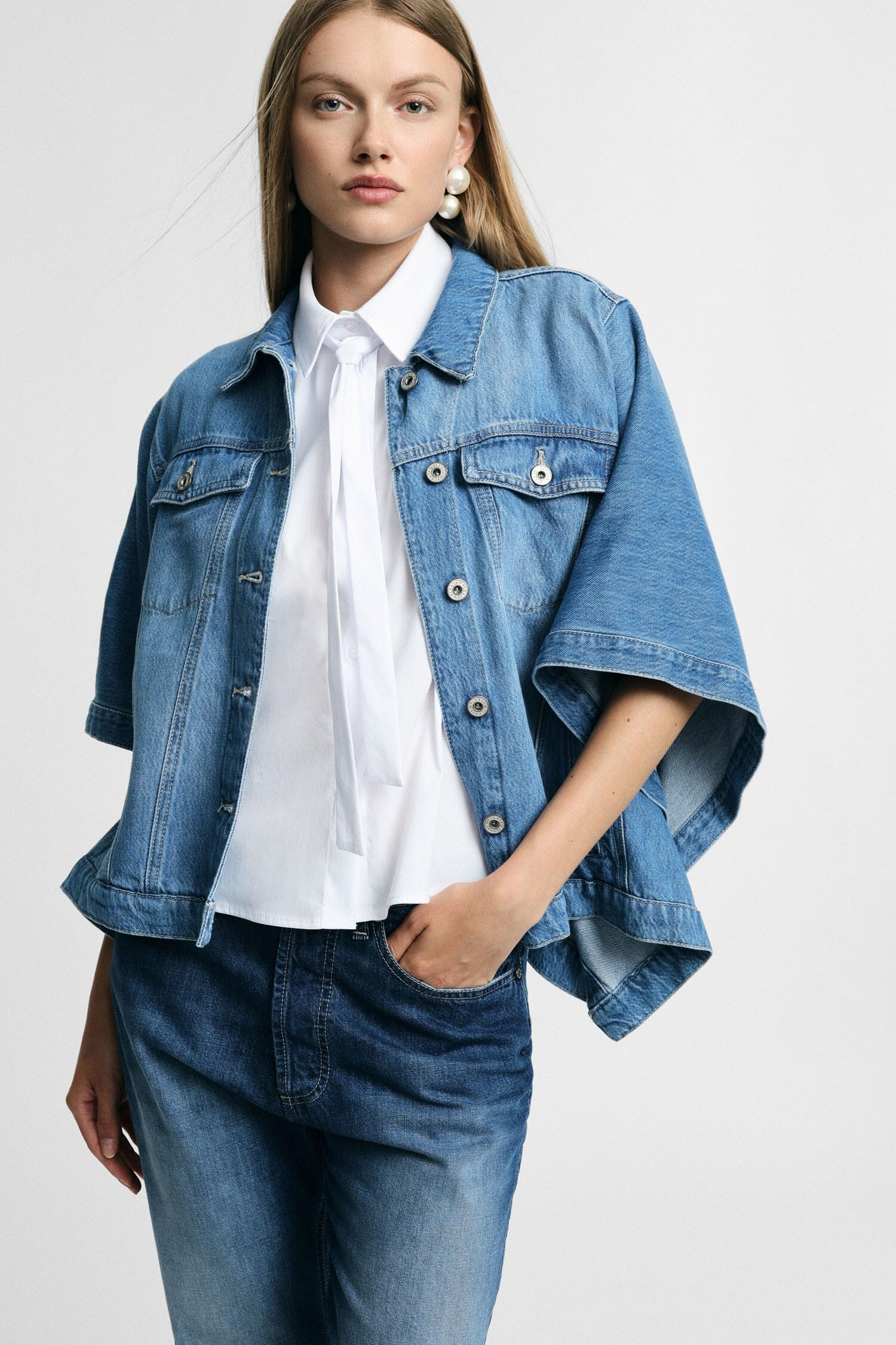 Giacca Denim Oversize Con Maniche Ampie Please