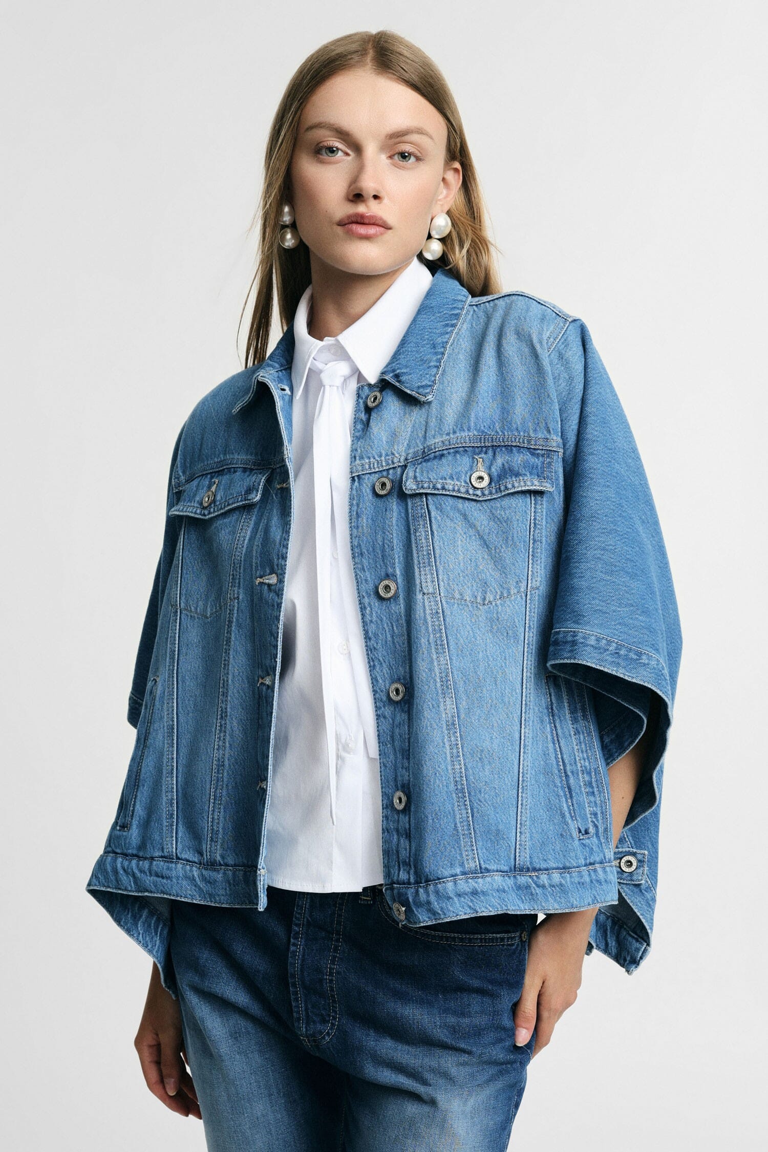 Giacca Denim Oversize Con Maniche Ampie Please