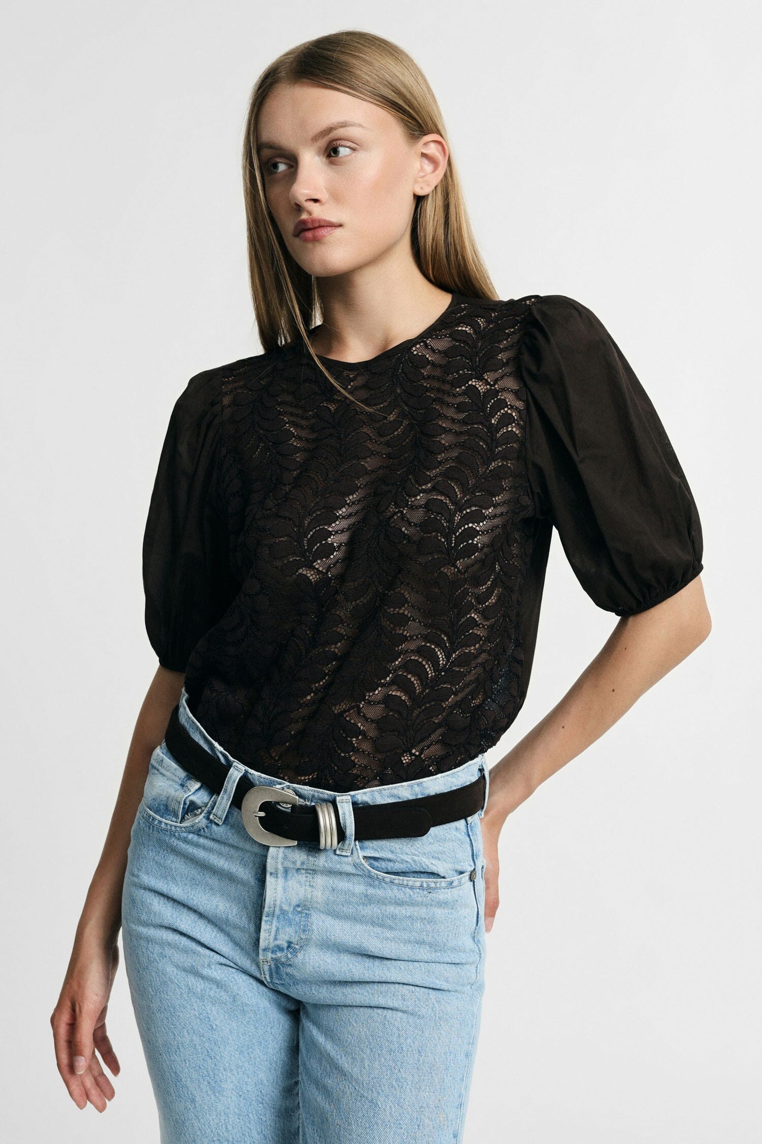 Chemisier en dentelle à manches larges transparentes Please