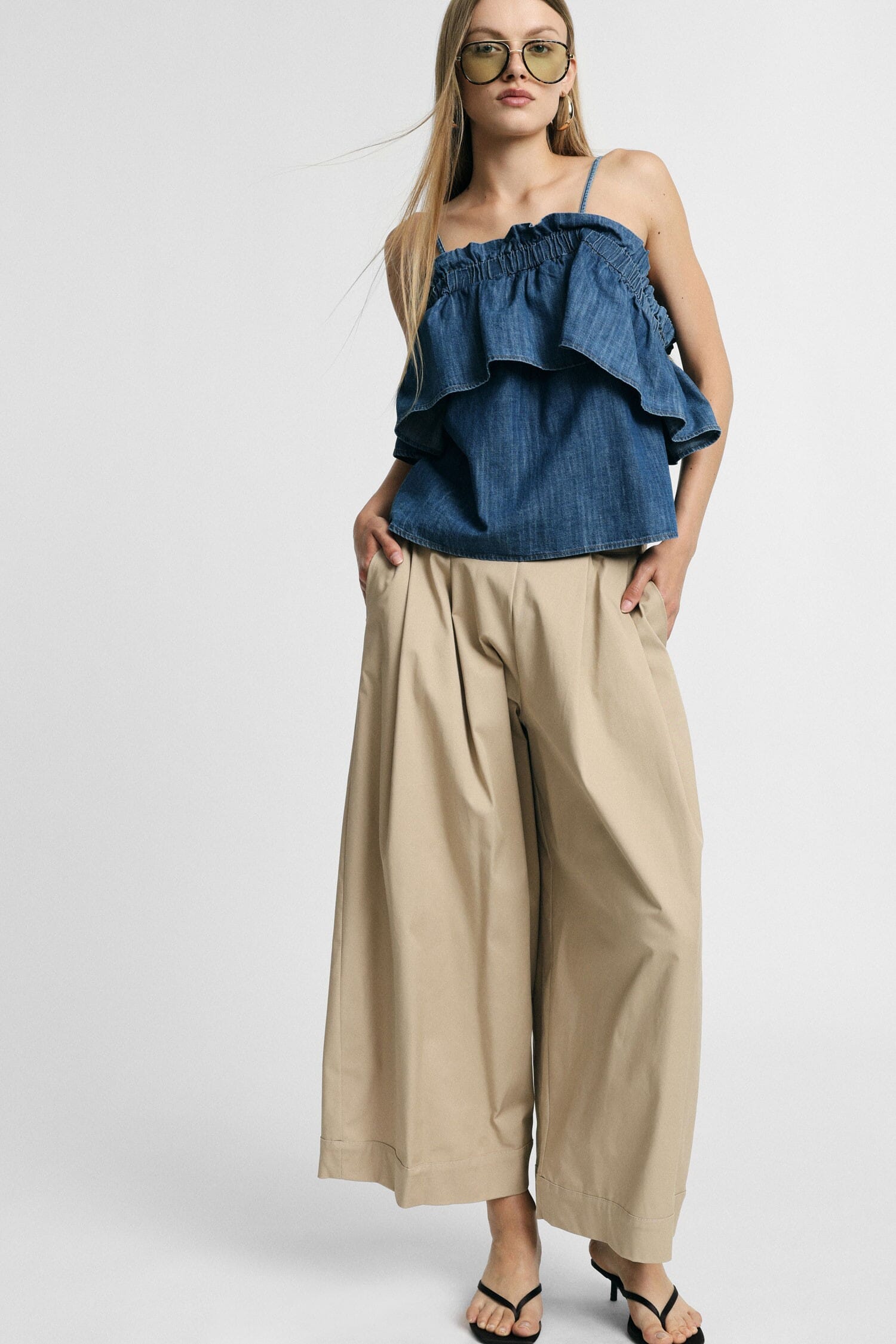 Pantaloni Palazzo Cropped Con Vita Elasticizzata Please