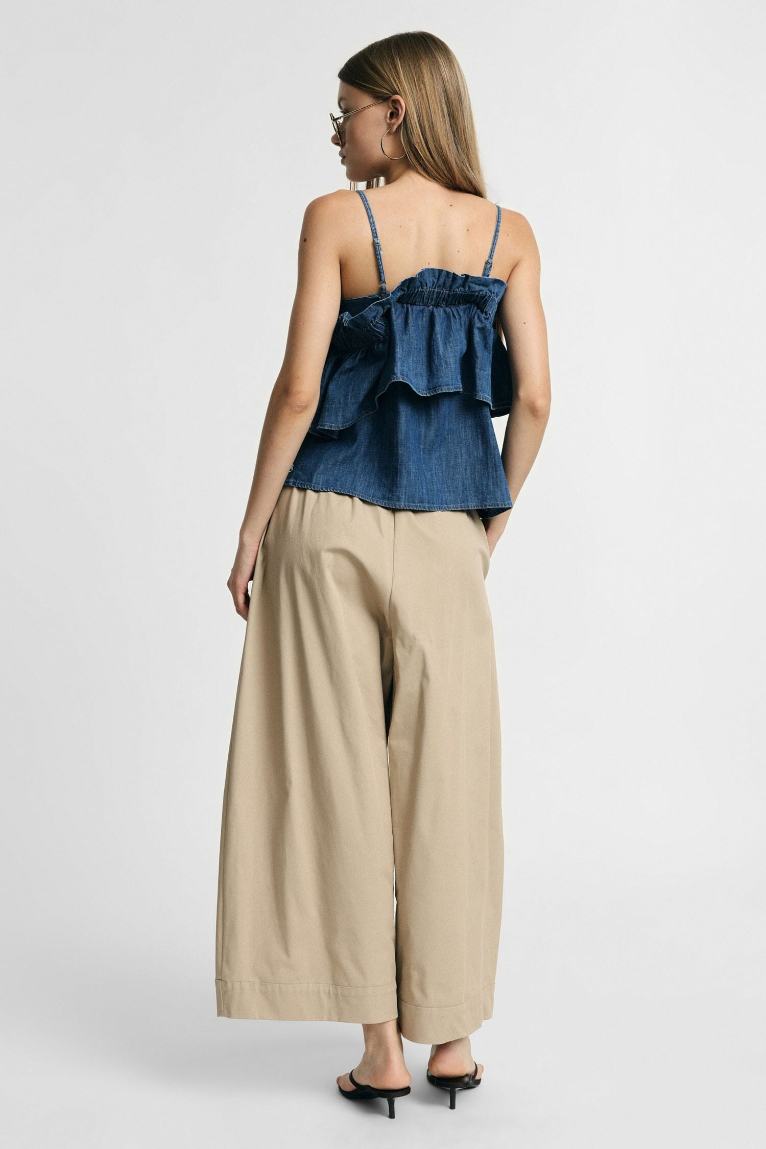 Pantaloni Palazzo Cropped Con Vita Elasticizzata Please