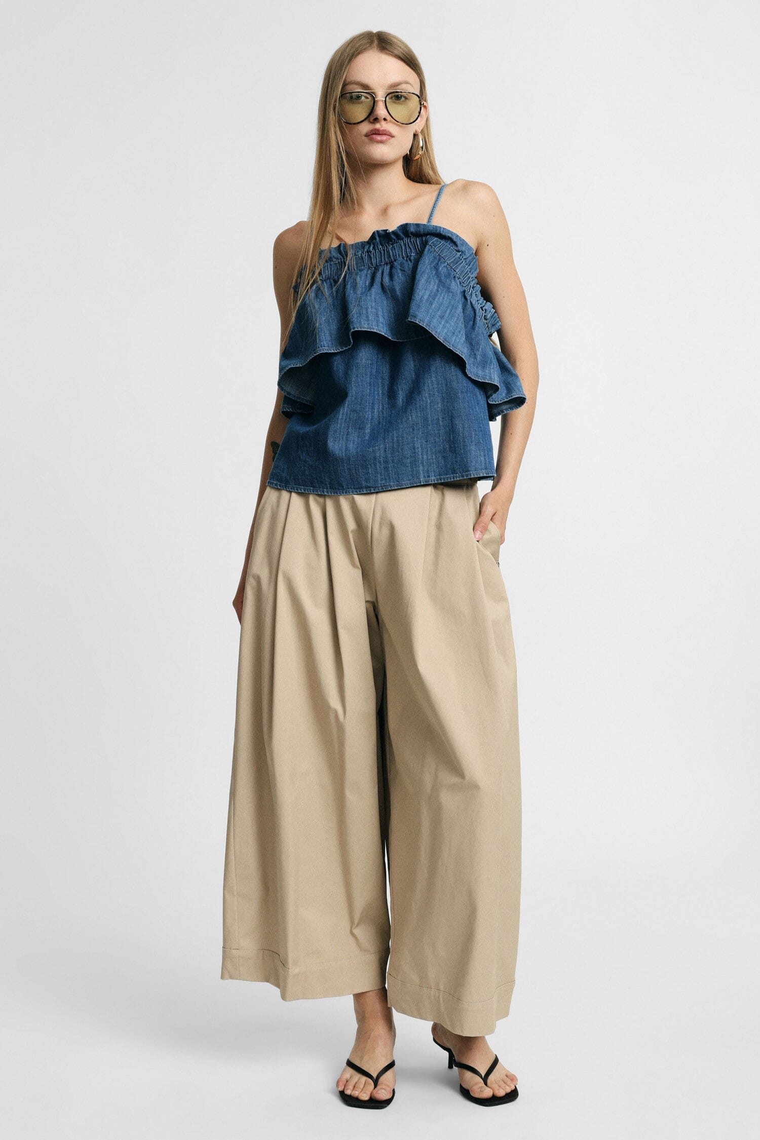 Pantaloni Palazzo Cropped Con Vita Elasticizzata Please