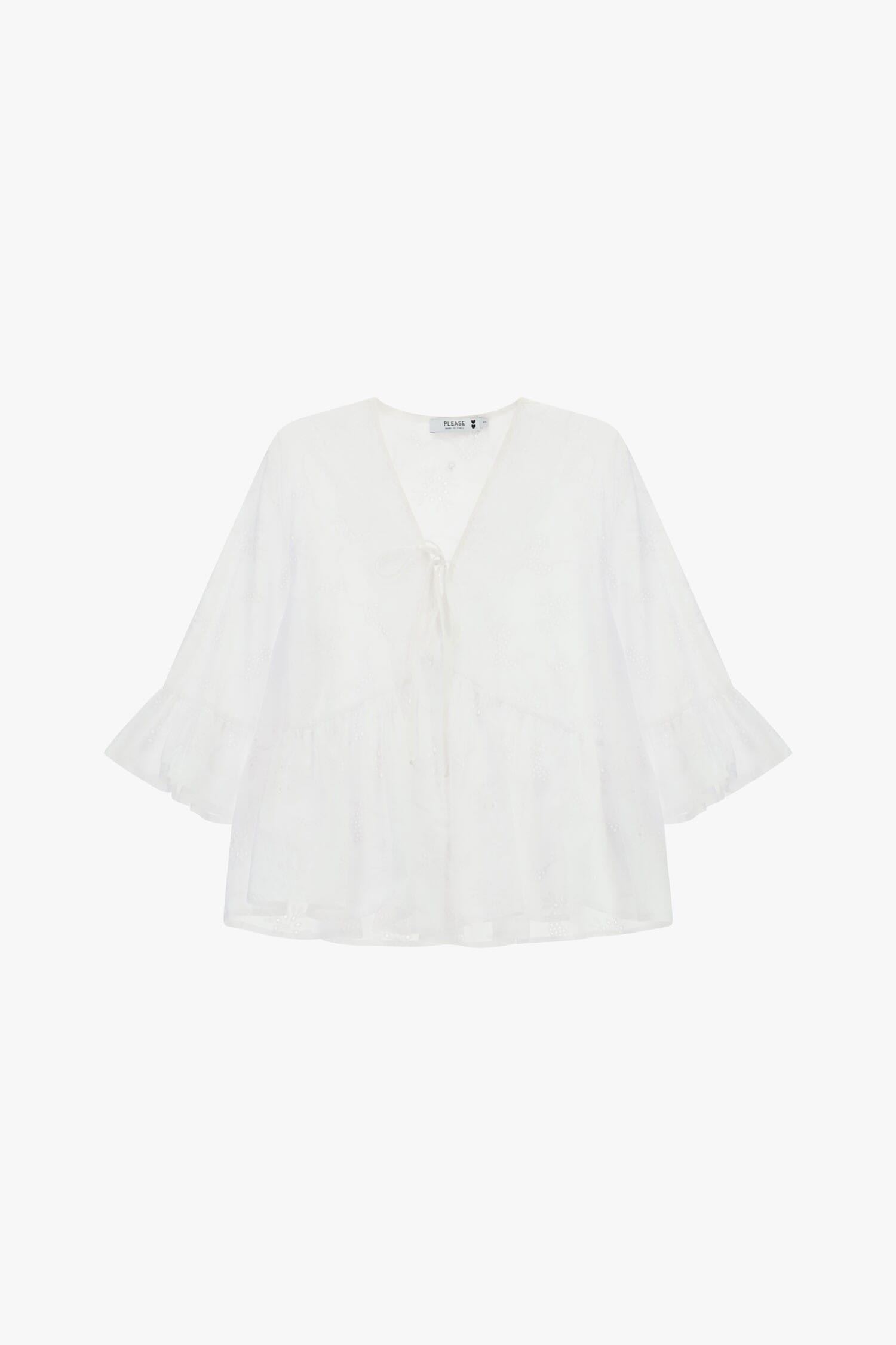 Blusa Ampia Con Maniche A Volant E Nodo Frontale Please