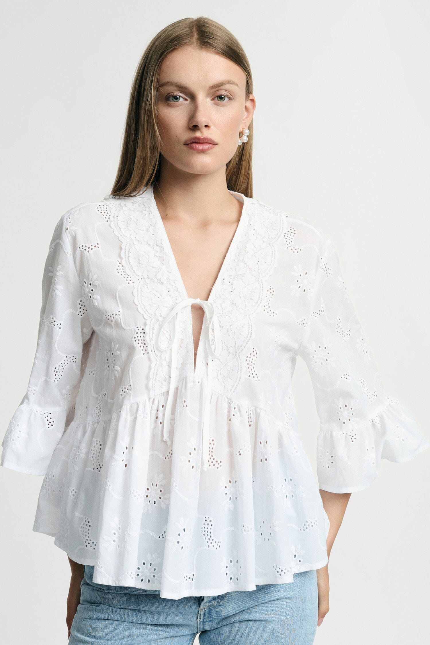 Blusa Ampia Con Maniche A Volant E Nodo Frontale Please
